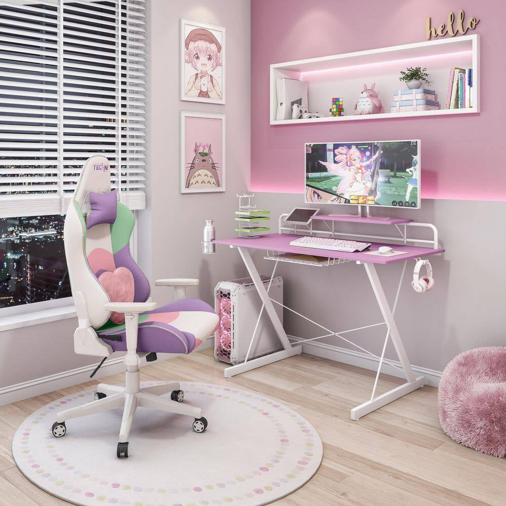 47.25" TS-200 Carbon Computer Gaming Desk with Shelving, Pink