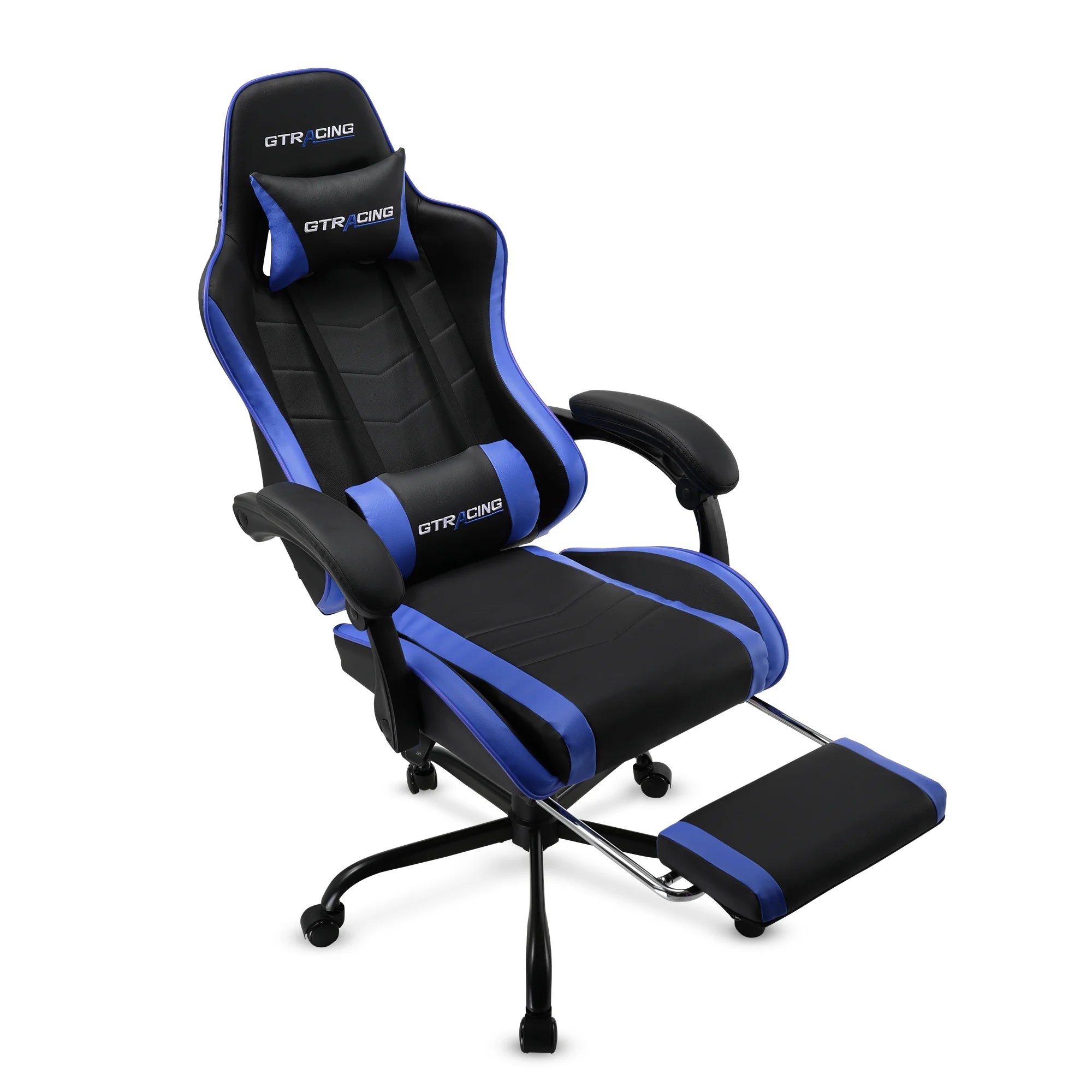 Ergonomic GTWD-200 Gaming and Office Chair with Adjustable Pillows and Footrest, Blue