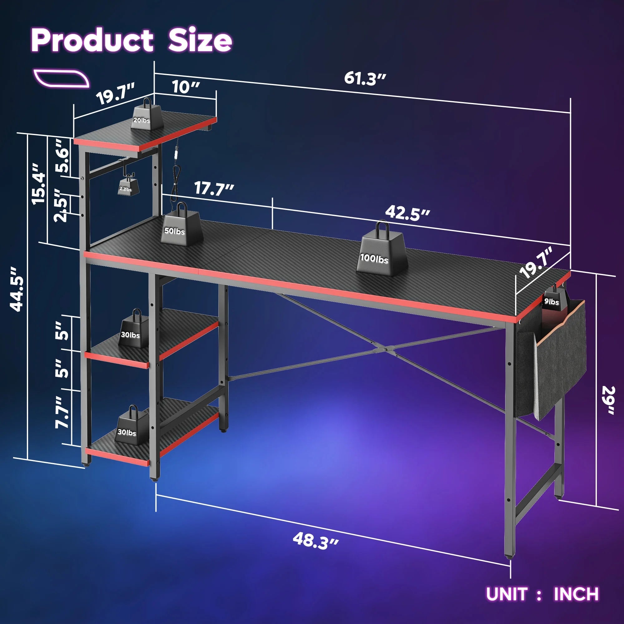 Level Up Your Gaming Setup: 61" Reversible Desk with LED Lights & PC Shelf!