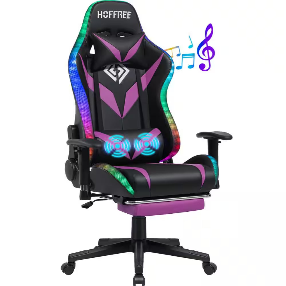 Level up your gaming experience with our Purple Faux Leather Massage LED Reclining Chair! 🎮✨ Enjoy Bluetooth speakers and adjustable armrests for ultimate comfort! 💜🛋️ #GamingChair #Ergonomic #GameOn