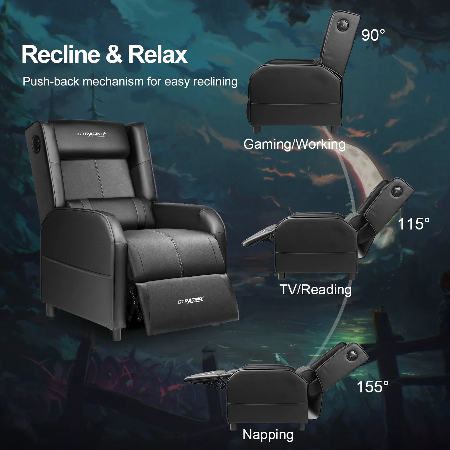 Level up your gaming experience with our sleek Black Recliner Chair! 🎮🛋️ Enjoy ultimate comfort with built-in Bluetooth speakers and a cozy footrest! #GamingChair #HomeTheater #ComfortGaming