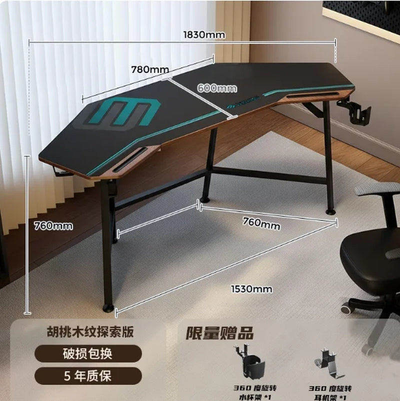 Aero Gaming Desk with Led Lights, 72" Large Wing-Shaped Studio Desk W Keyboard Tray Monitor Stand Dual Headphon