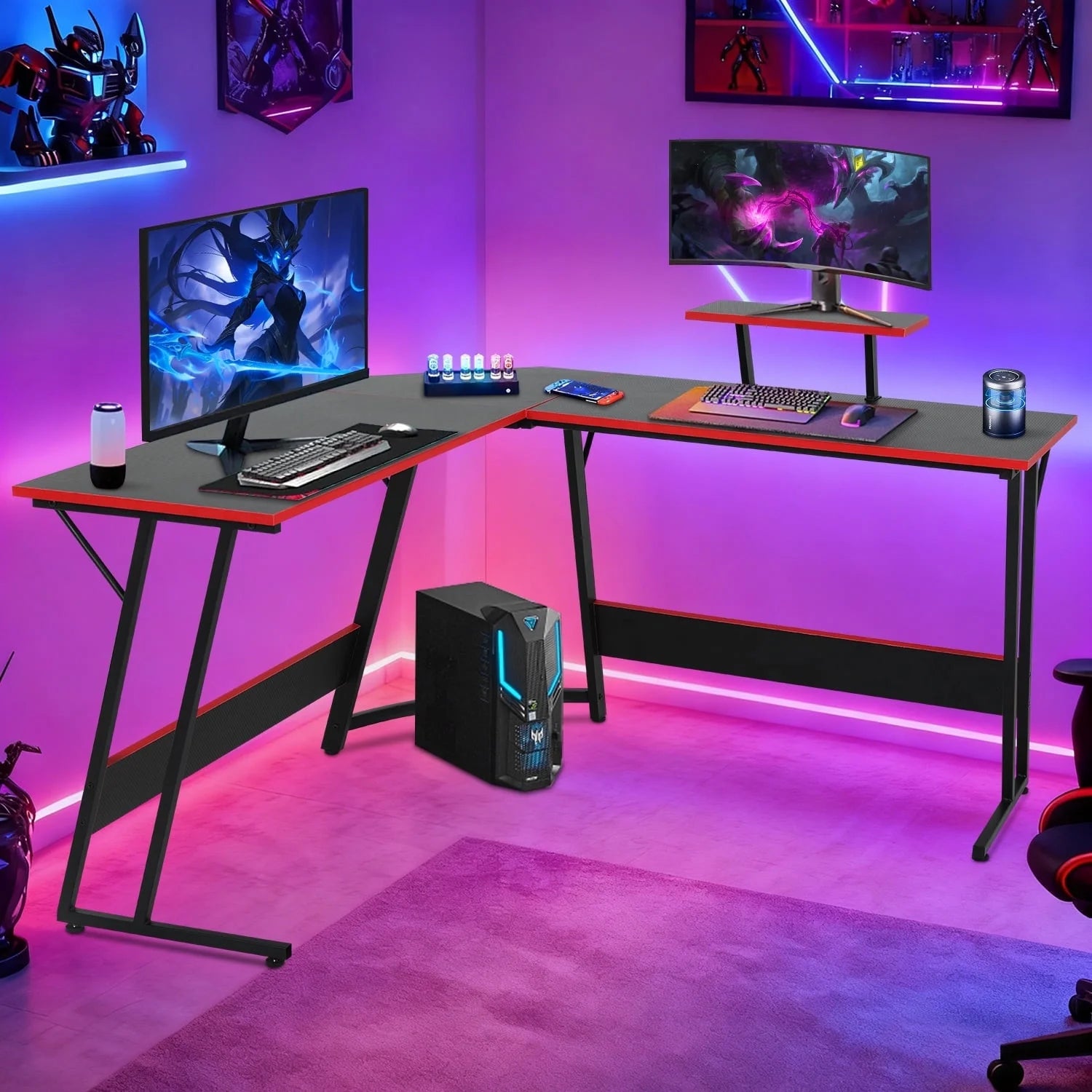 Transform Your Space! 🖥️✨ Discover the Ultimate 50" L-Shaped Gaming Desk - Ideal for Your Home Office & Gaming Needs! 🕹️🖤