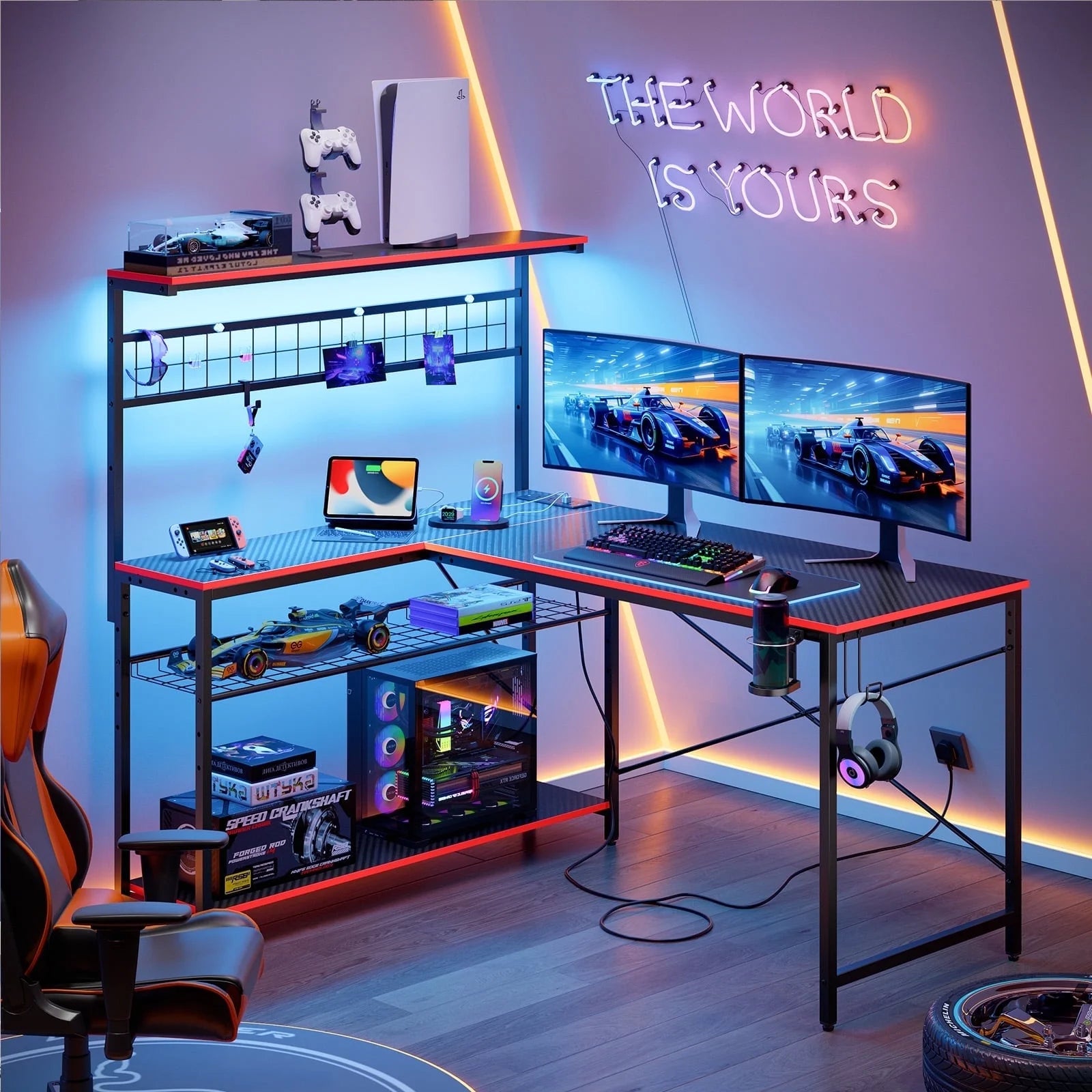 Level Up Your Gaming Setup! 🎮🖥️ Check out this sleek 51" L-Shaped Desk with Power Outlets & LED Lighting! Perfect for gamers and home office warriors! 🖤 #GamingDesk #HomeOffice #GamerEssentials