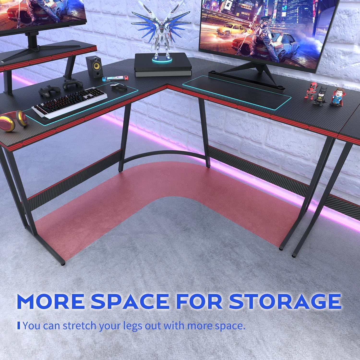 Level up your gaming setup with this sleek 51.2" L-Shaped Carbon Fiber Gaming Desk! Perfect for your corner space in stylish black! 🖤🎮 #GamingDesk #GamerSetup