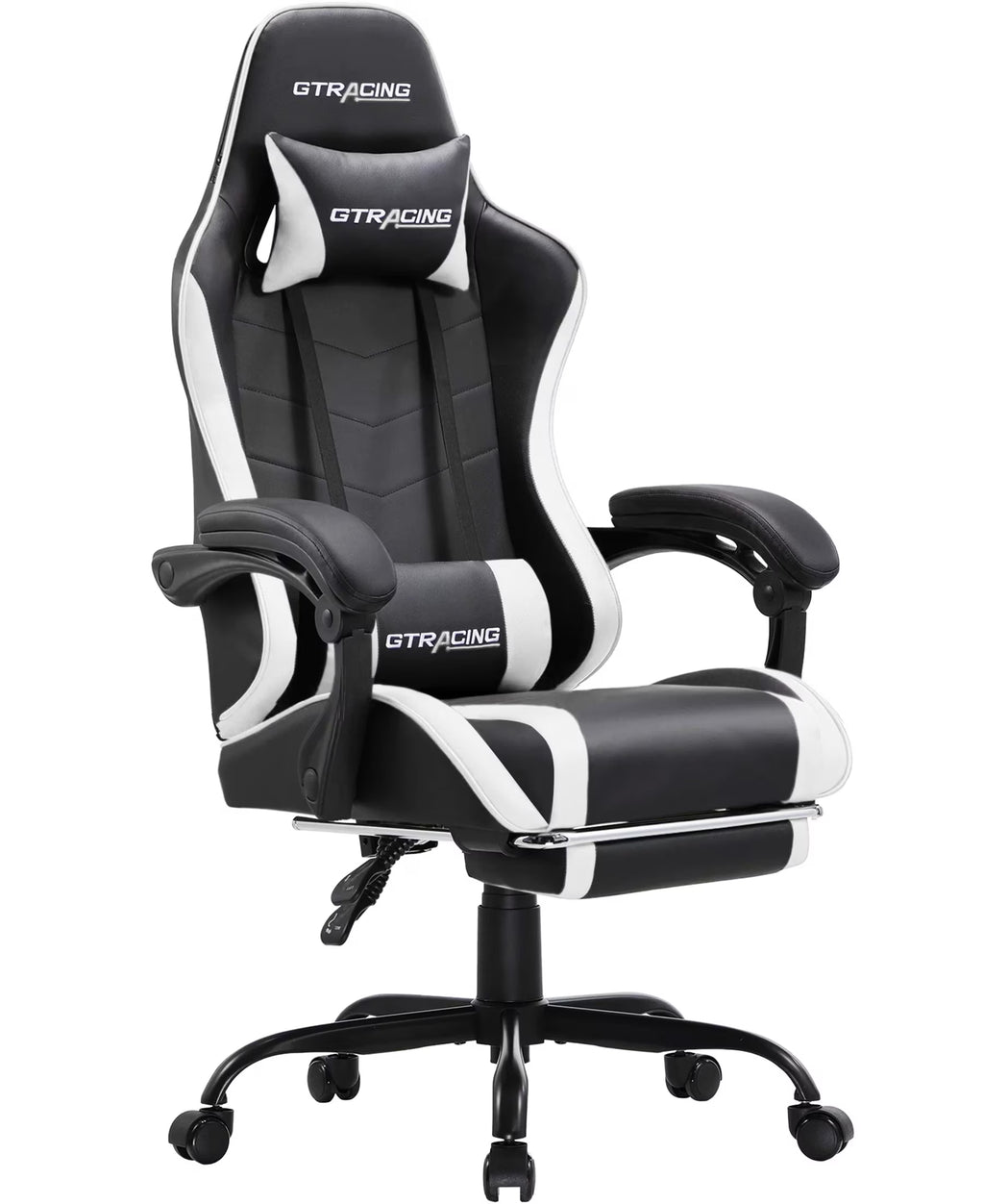 Ergonomic GTWD-200 Gaming and Office Chair with Adjustable Pillows and Footrest, White