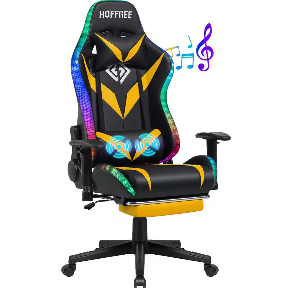 Level up your gaming experience with this sleek Yellow Faux Leather Massage LED Reclining Chair! 🎮✨ Enjoy Bluetooth speakers and adjustable armrests for ultimate comfort! 🛋️🔊 #GamingChair #Ergonomic #GamerLife