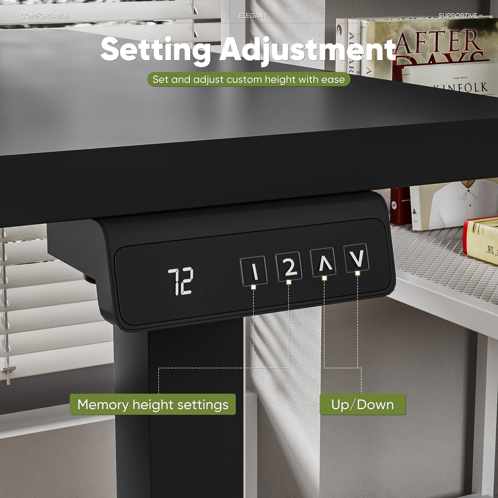 47" Wide Home Office Electric Height Adjustable Standing Desk Lifting Range 28~46" Computer Desk with Monitor Stand,Black