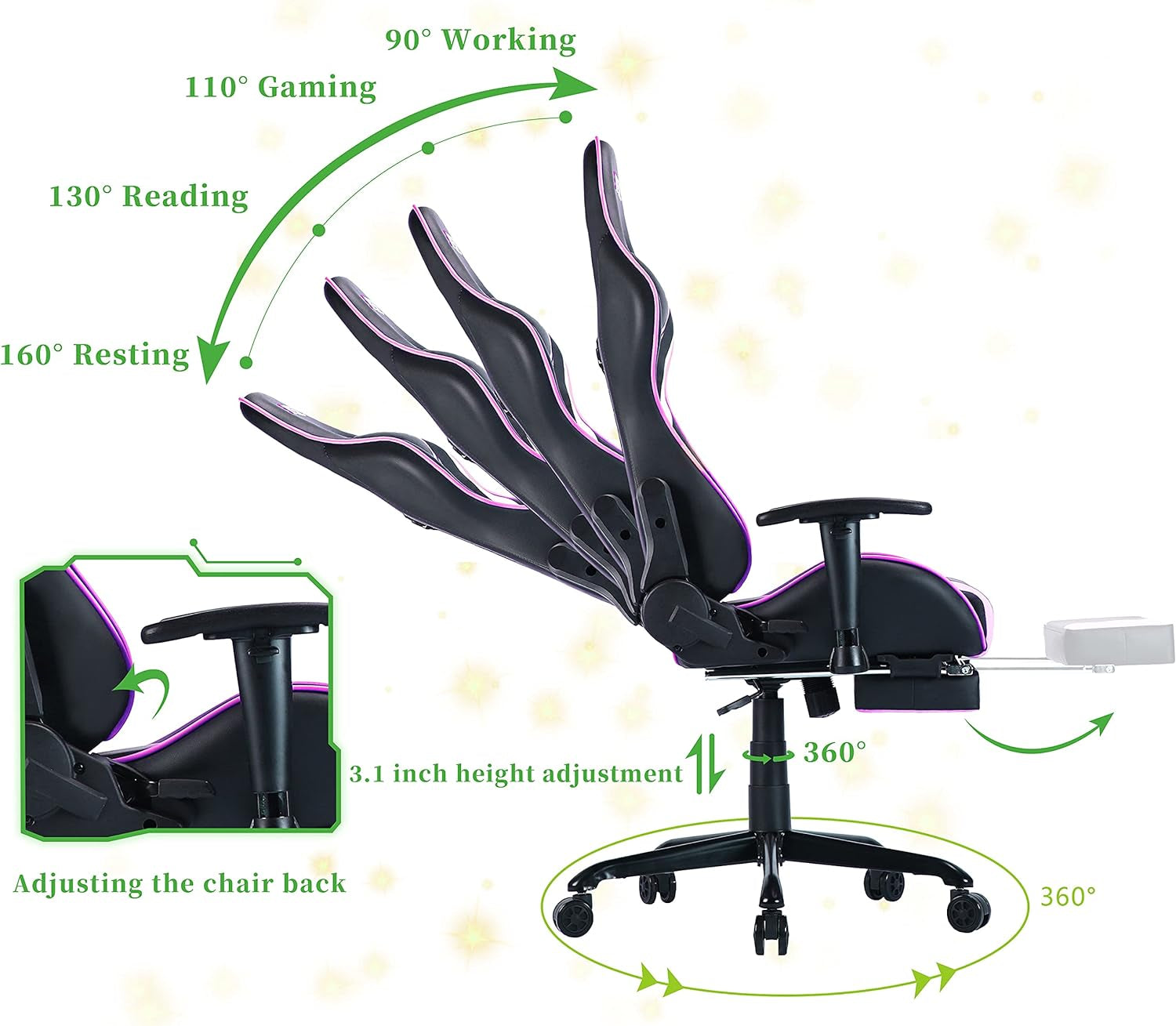 Transform Your Gaming Experience with Our Chic Pink Gaming Chair! 🎮💖 Ergonomic Comfort & Adjustable Footrest Await! #GamerLife #GamingChair