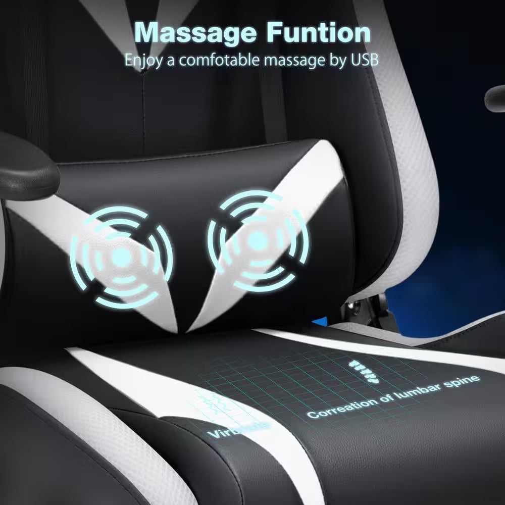 Level up your gaming experience with our sleek White Faux Leather LED Reclining Chair featuring Bluetooth Speakers and adjustable armrests! 🎮✨ #GamingChair #ErgonomicDesign #BluetoothSpeakers