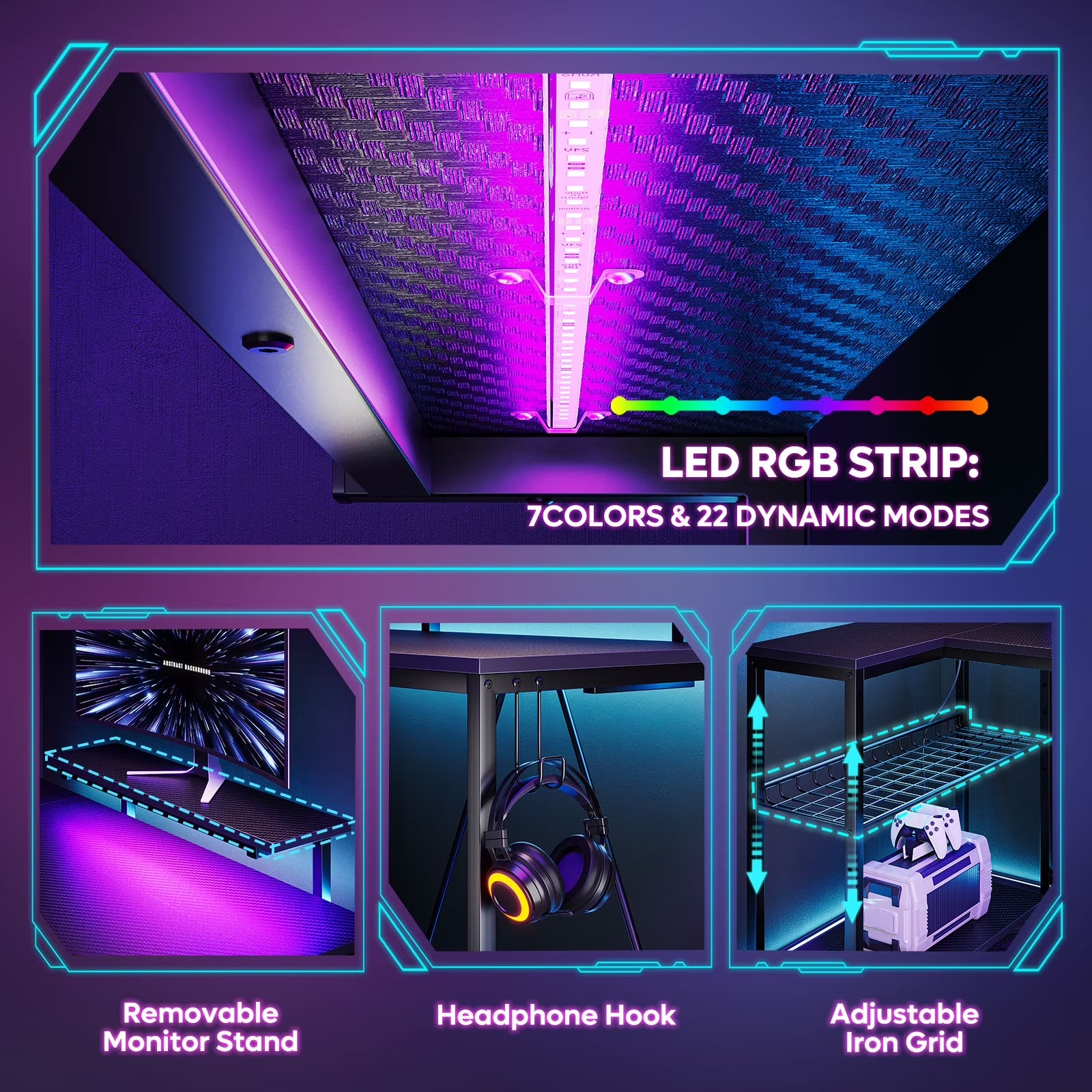 Level up your gaming setup! 🎮✨ Check out this sleek 58" L-Shaped Gaming Desk with LED lights, power outlet, and monitor stand! Perfect for your corner space! 🖥️💡 #GamingDesk #HomeOffice #GamerGoals
