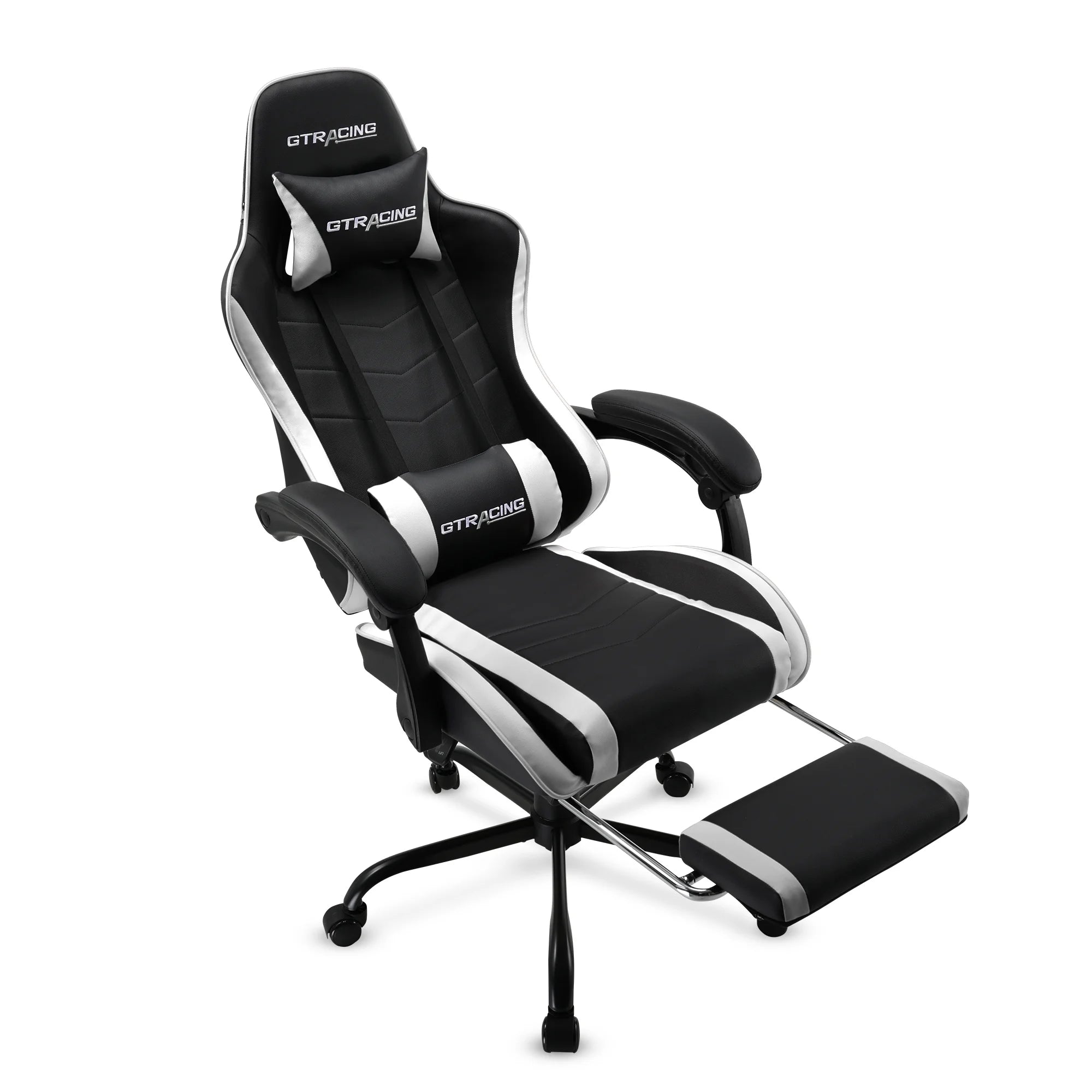 Ergonomic GTWD-200 Gaming and Office Chair with Adjustable Pillows and Footrest, White