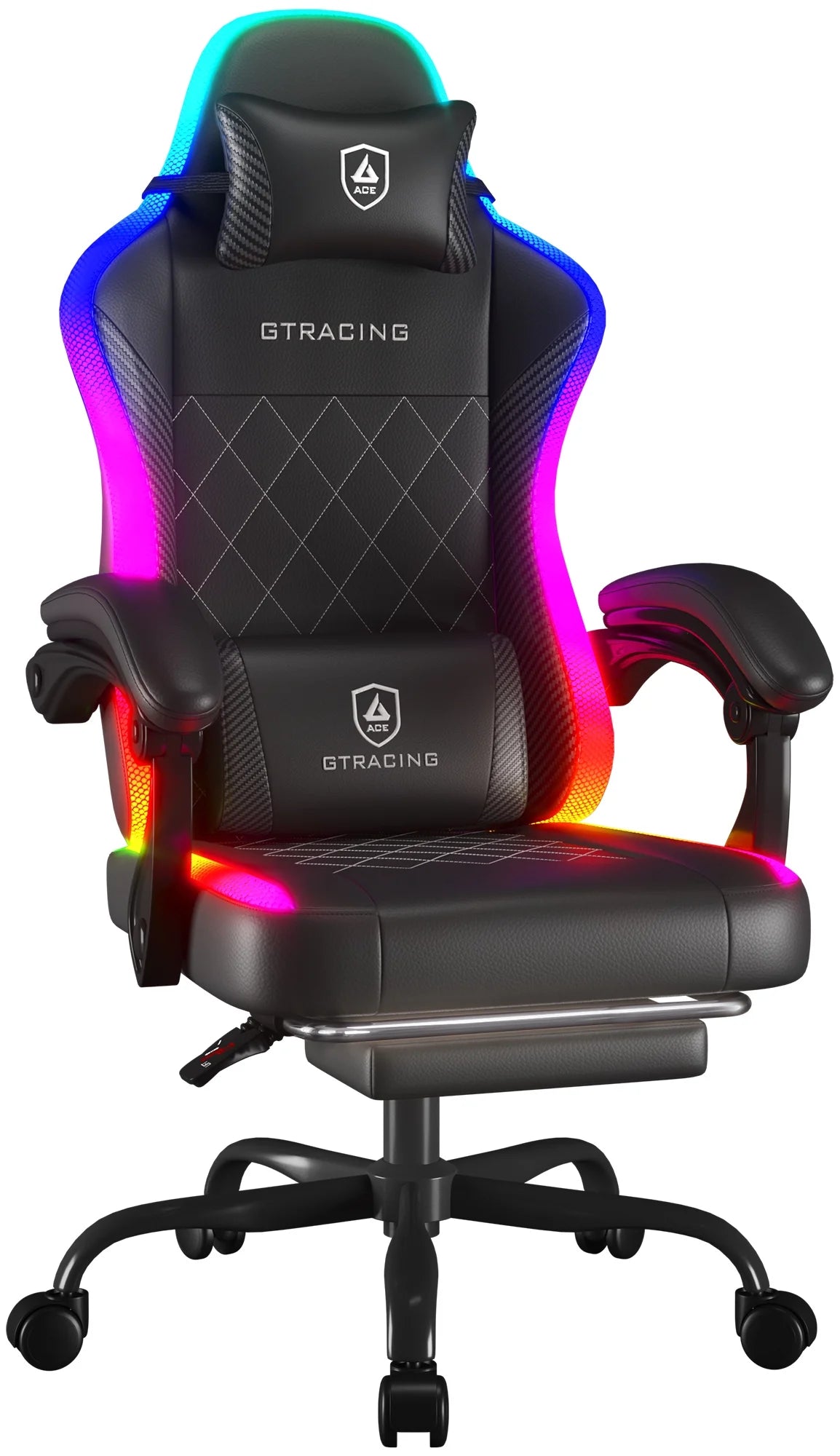 RGB Ergonomic Gaming Chair with Massage, LED Lights, Footrest, Lumbar Support, Black