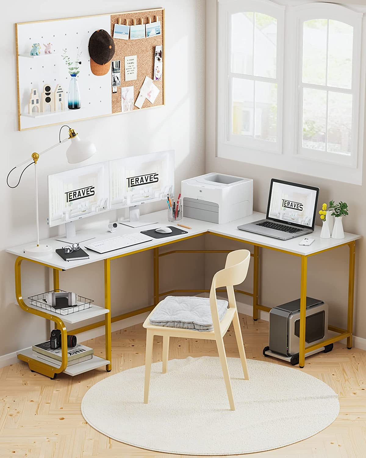 Reversible L Shaped Desk with Large Surface, 69 Inch Sturdy Corner Desk with Storage Shelves, Premium Office Computer Desk Workstation for Home Office Gaming