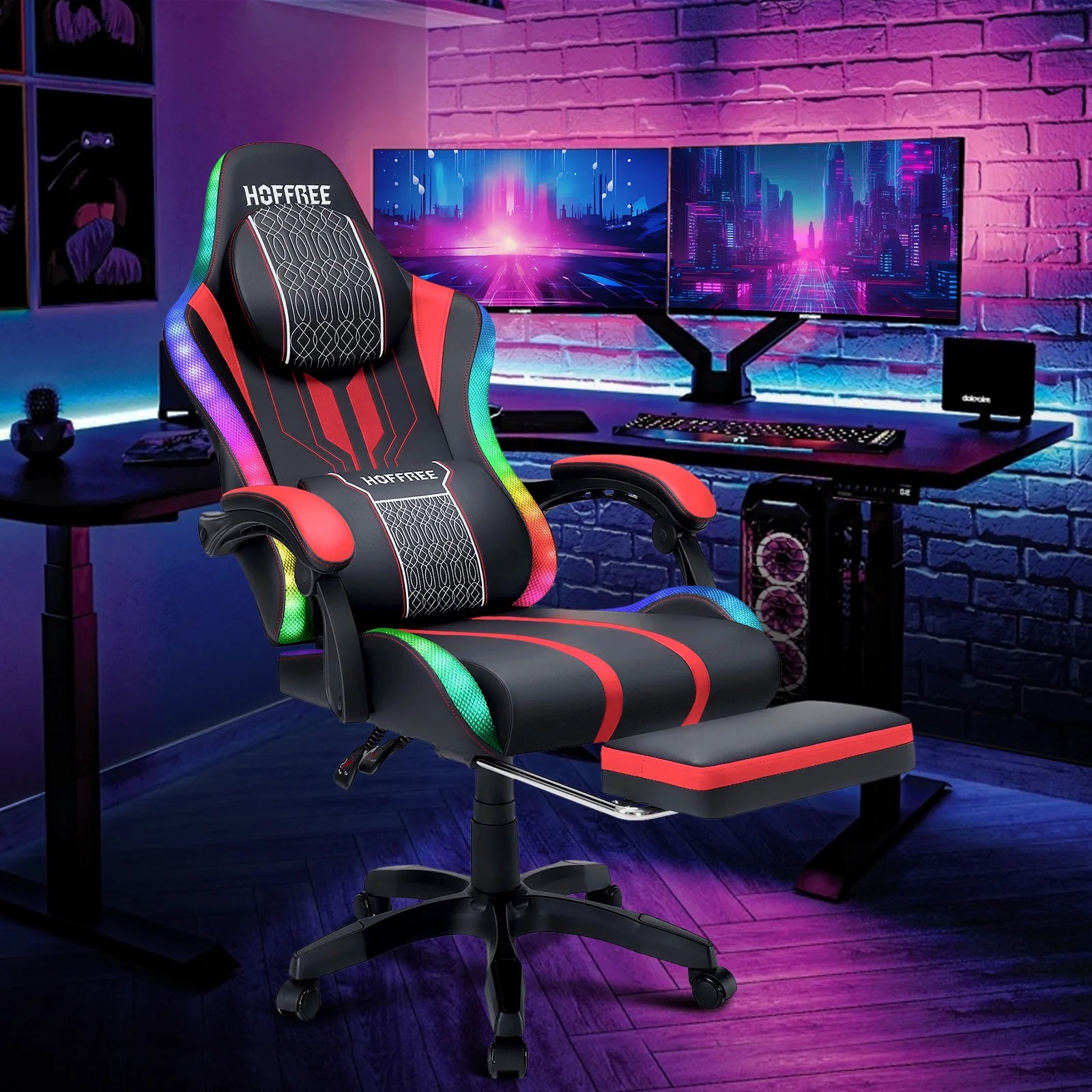 Big and Tall Gaming Chair with Speakers Office Chair with Footrest Heavy Duty Gamer Chair with Lumbar Support Height Adjustable 360-Swivel Seat and Headrest for Adults, 400Lbs
