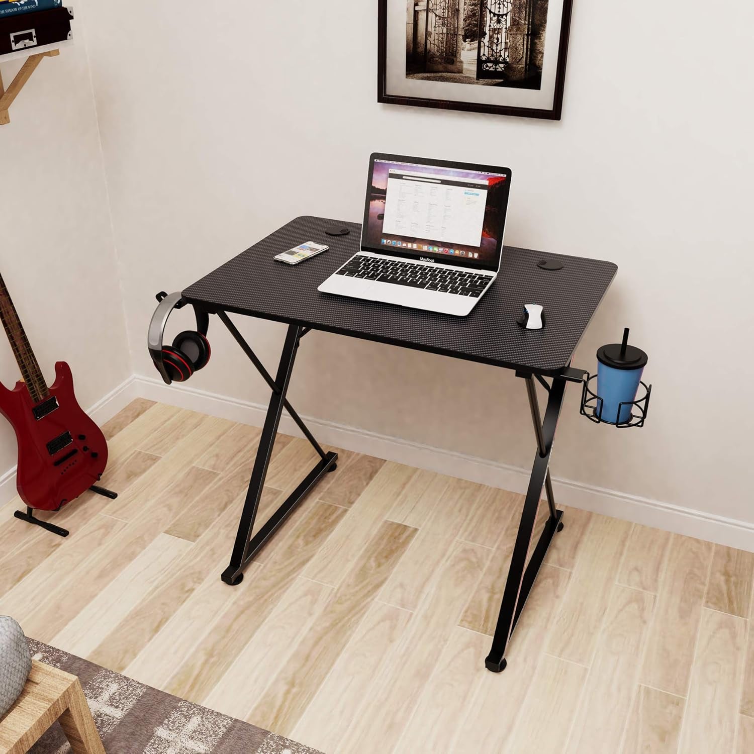 Level up your gaming setup with our sleek 31" X-Shaped Gaming Desk! Perfect for small spaces, it features a handle rack, cup holder, and headphone hook. Get yours in black! 🎮🖤 #GamingDesk #GamerLife