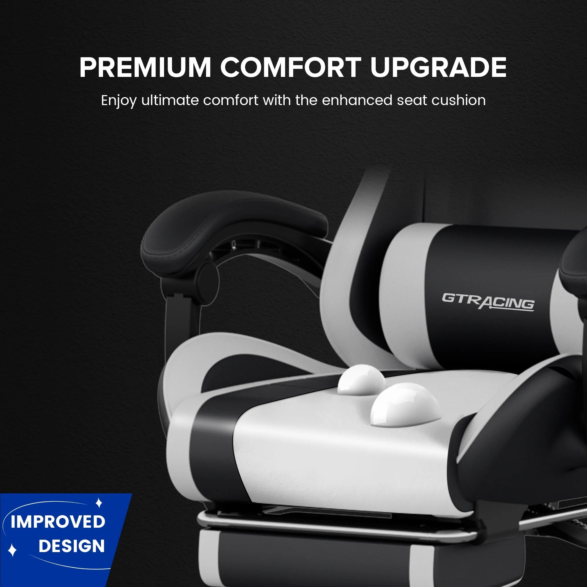 Ergonomic GTWD-200 Gaming and Office Chair with Adjustable Pillows and Footrest, White