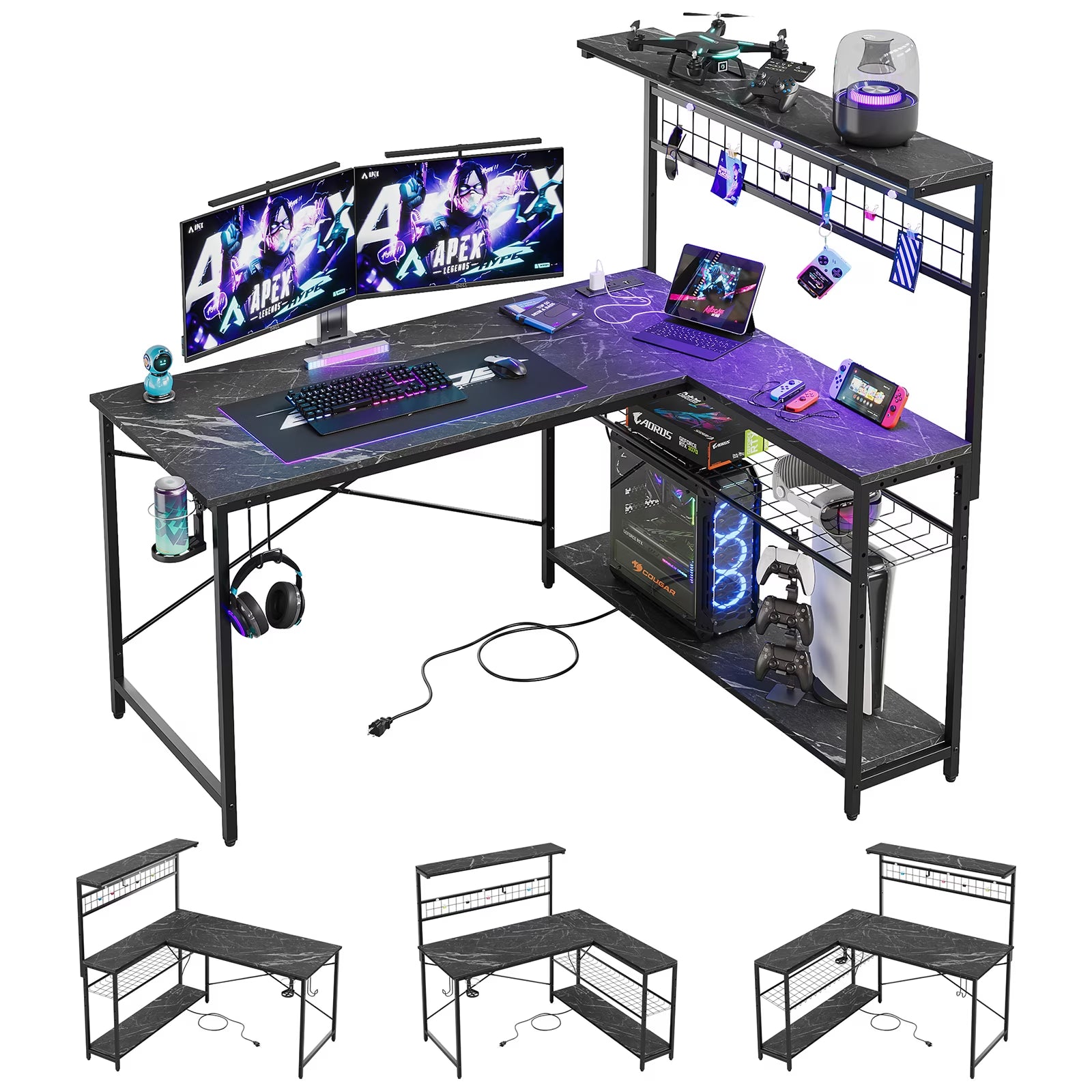 Level Up Your Gaming Setup! 🎮🖥️ Check Out This 51" L Shaped Gaming Desk with LED Lights, Power Outlets, and Stylish Black Marble Finish! Perfect for Home Office and Gamers! #GamingDesk #HomeOffice #GamerGear