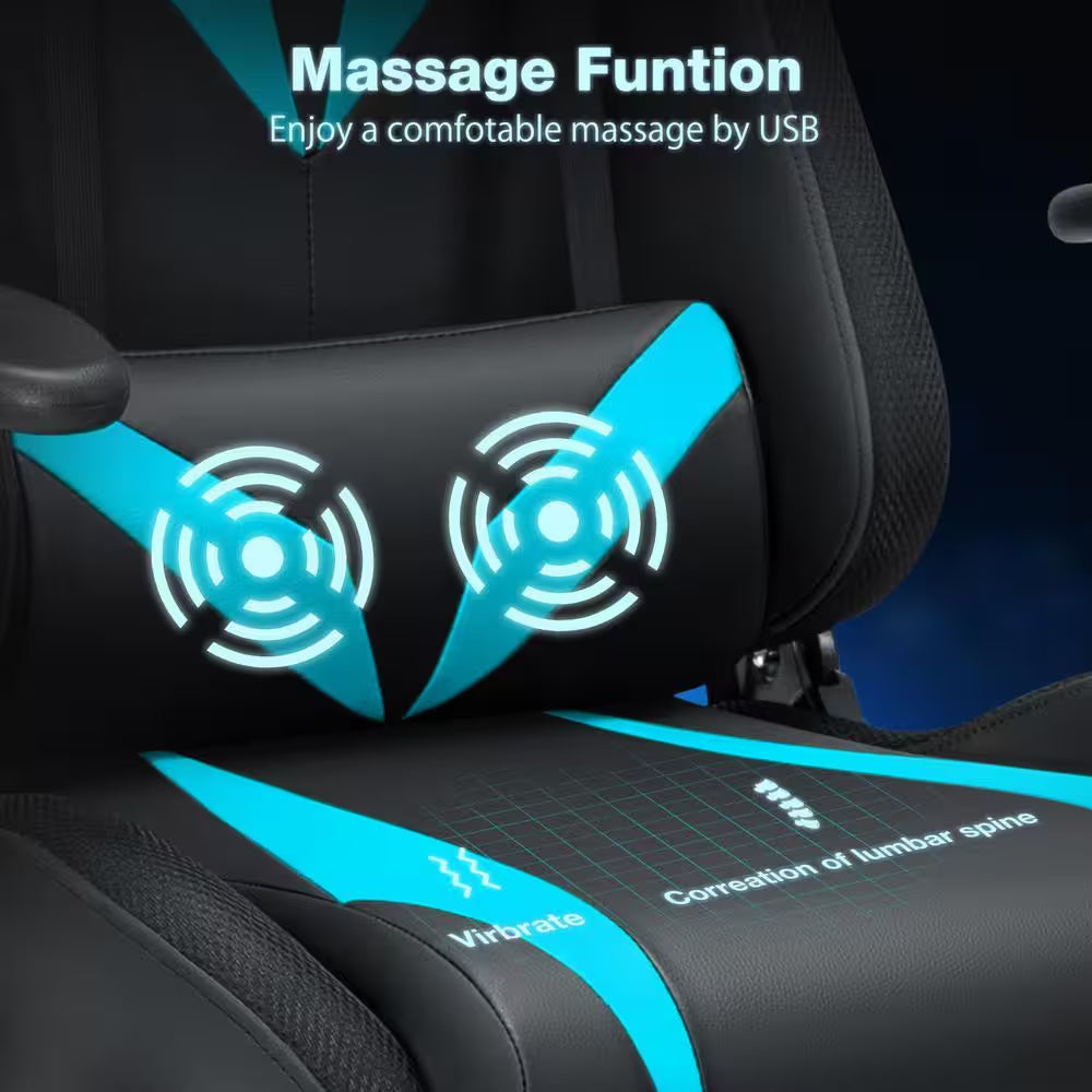 Level up your gaming experience with our stylish Blue Faux Leather Massage Reclining Chair! 🎮✨ Featuring Bluetooth speakers and adjustable armrests for ultimate comfort! #GamingChair #ErgonomicDesign #BluetoothSpeakers