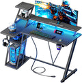 40" L-Shaped Gaming Desk with LED Lights & Power Outlet, Carbon Fiber Black