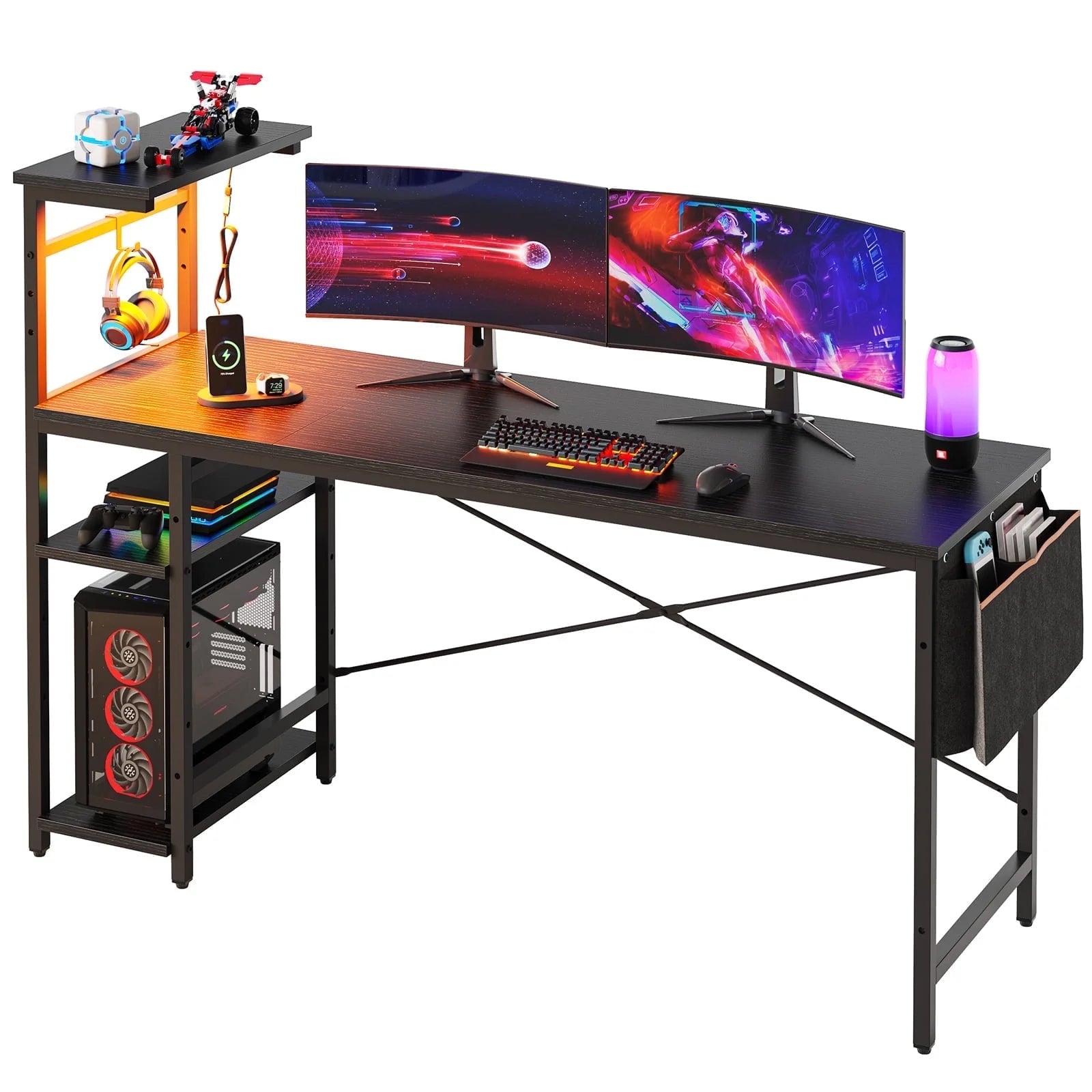 Transform your gaming space with this stylish 61" Reversible Desk, complete with LED lights and 4 roomy shelves! 🖥️✨ #GamingDesk #HomeOffice #LEDLighting