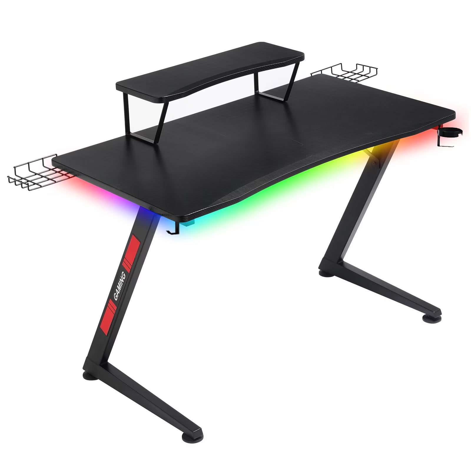 Level up your gaming setup with our sleek Ergonomic Curved LED Z-Leg Desk in Black! 🖤🎮✨