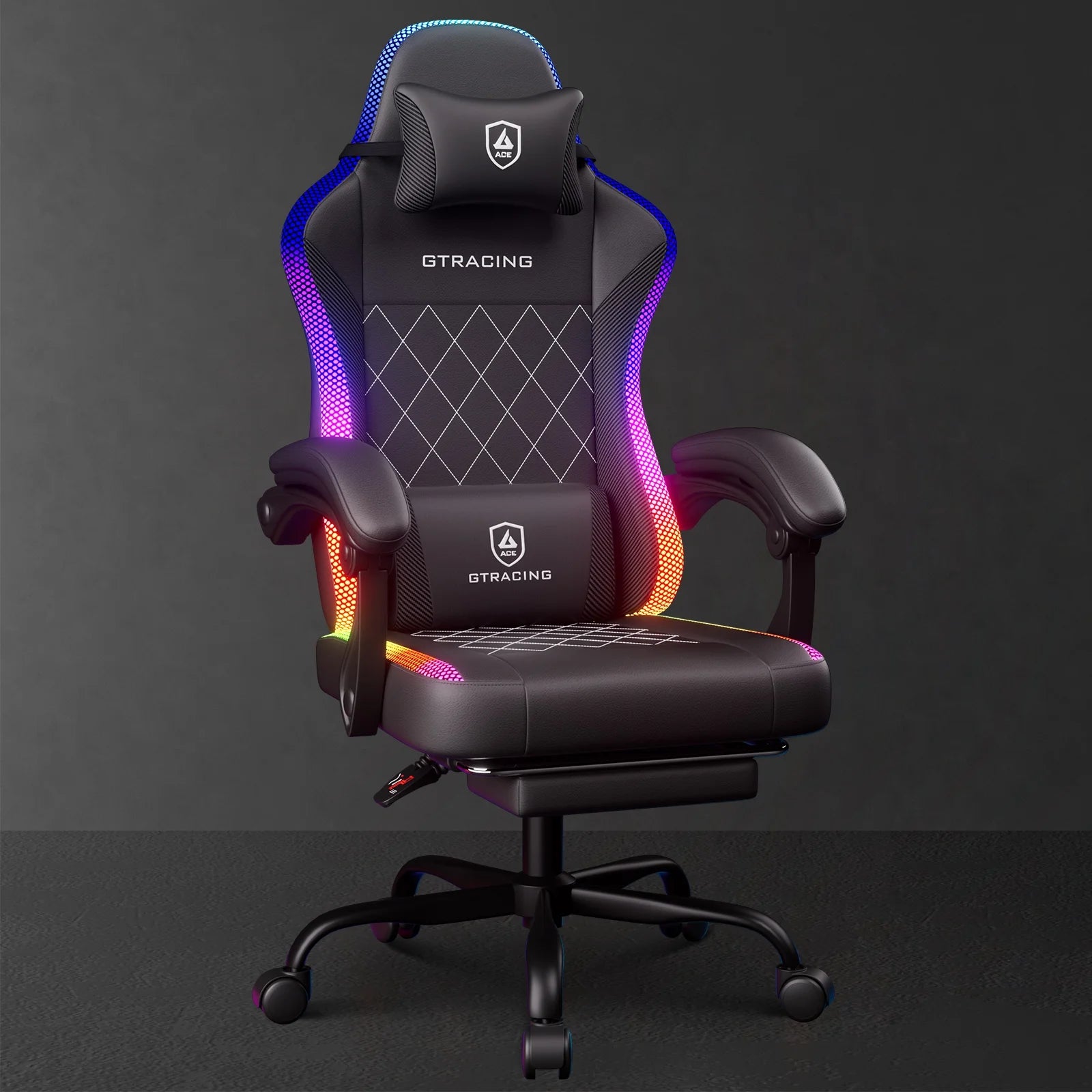 RGB Ergonomic Gaming Chair with Massage, LED Lights, Footrest, Lumbar Support, Black