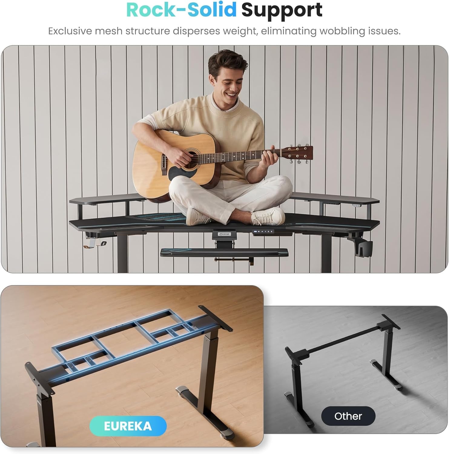 Gaming Desk, Standing Desk W Keyboard Tray, 72" Wing Shaped Music Studio Table with LED Shelves, Gaming Recording Live Stream, Slot Design