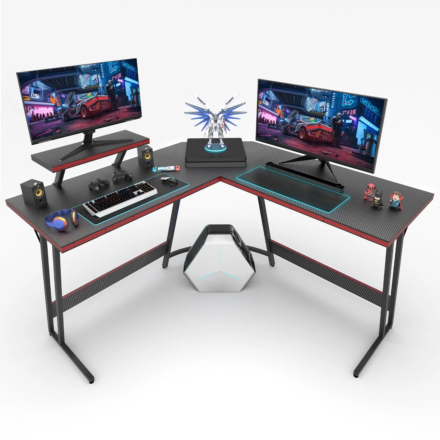 Level up your gaming setup with this sleek 51.2" L-Shaped Carbon Fiber Gaming Desk! Perfect for your corner space in stylish black! 🖤🎮 #GamingDesk #GamerSetup