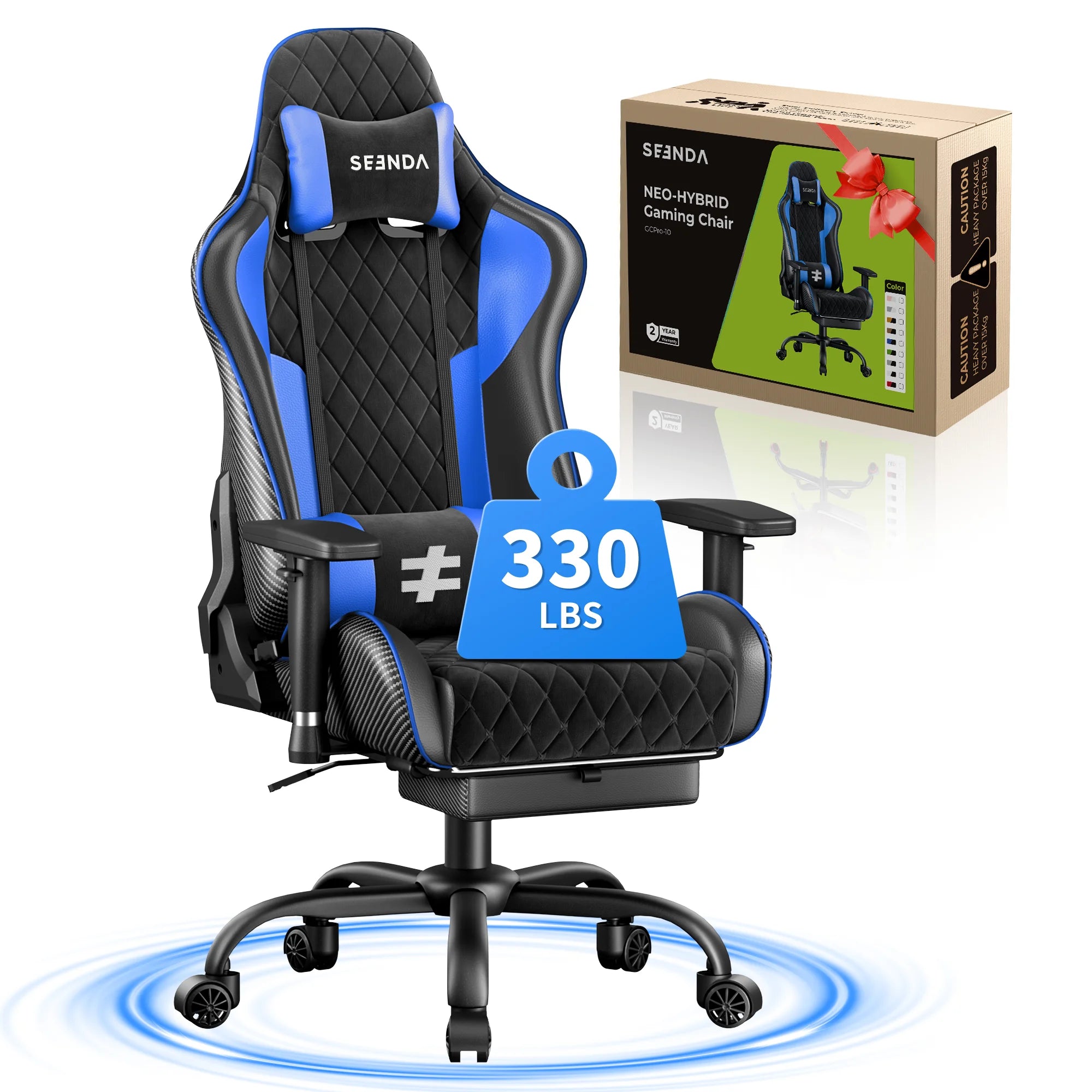 Gcpro-10 Gaming Chair, Big and Tall Video Game Chair with Footrest, High Back Ergonomic Computer Desk Chair Height Adjustable with Headrest and Lumbar Support