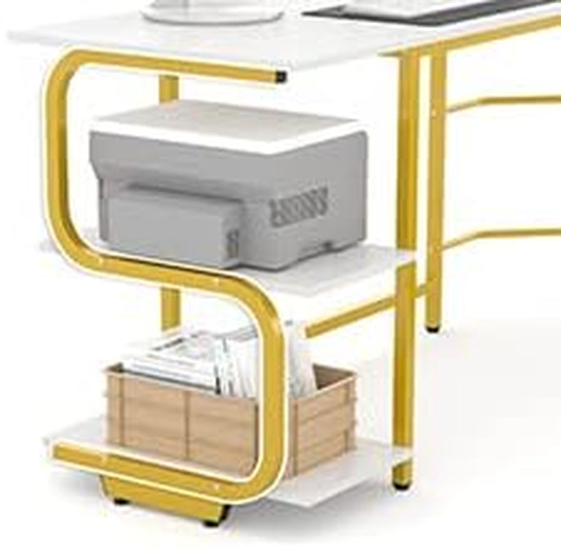 Reversible L Shaped Desk with Large Surface, 69 Inch Sturdy Corner Desk with Storage Shelves, Premium Office Computer Desk Workstation for Home Office Gaming