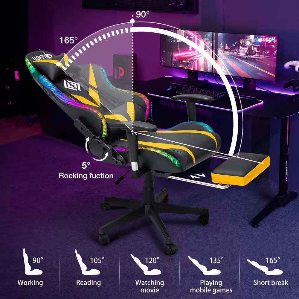 Level up your gaming experience with this sleek Yellow Faux Leather Massage LED Reclining Chair! 🎮✨ Enjoy Bluetooth speakers and adjustable armrests for ultimate comfort! 🛋️🔊 #GamingChair #Ergonomic #GamerLife