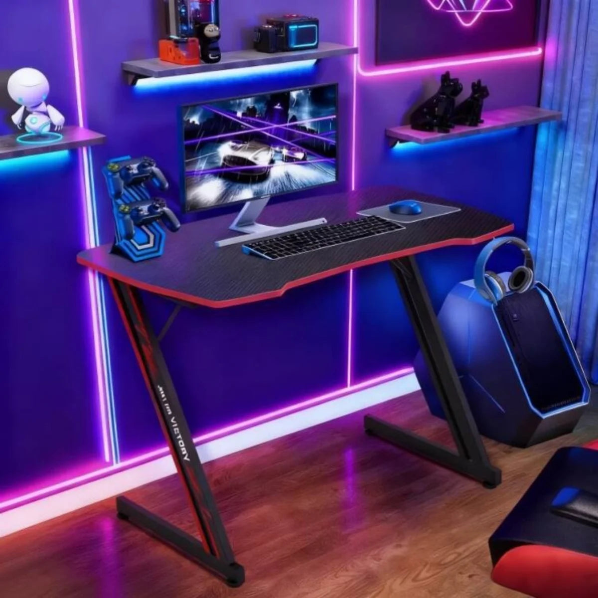 Level up your gaming setup with this sleek 39.4" Z-Shaped Desk! Perfect for your home office or gaming den, featuring an ergonomic design and handy headphone hook. 🚀🎮 #GamingDesk #GamerLife