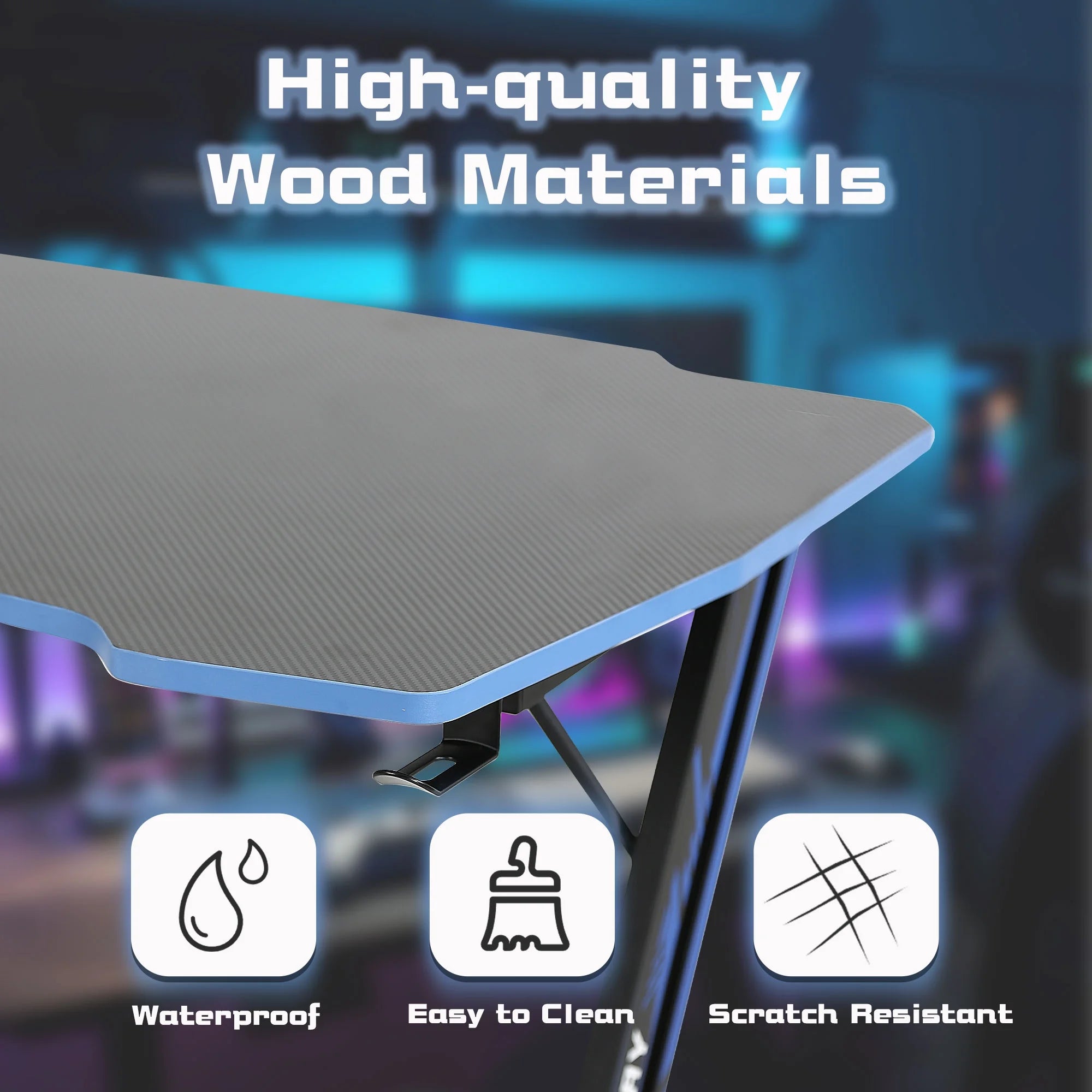 Level up your gaming setup with this cool Blue Z Shaped Desk featuring a handy headphone hook! 🎮💙 #GamingDesk #SetupGoals