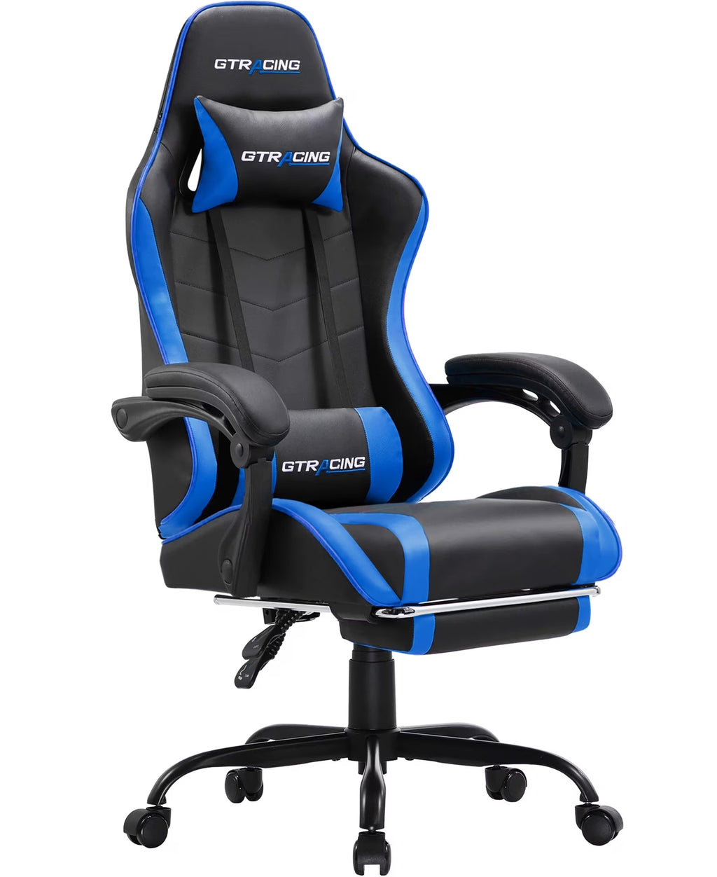 Ergonomic GTWD-200 Gaming and Office Chair with Adjustable Pillows and Footrest, Blue