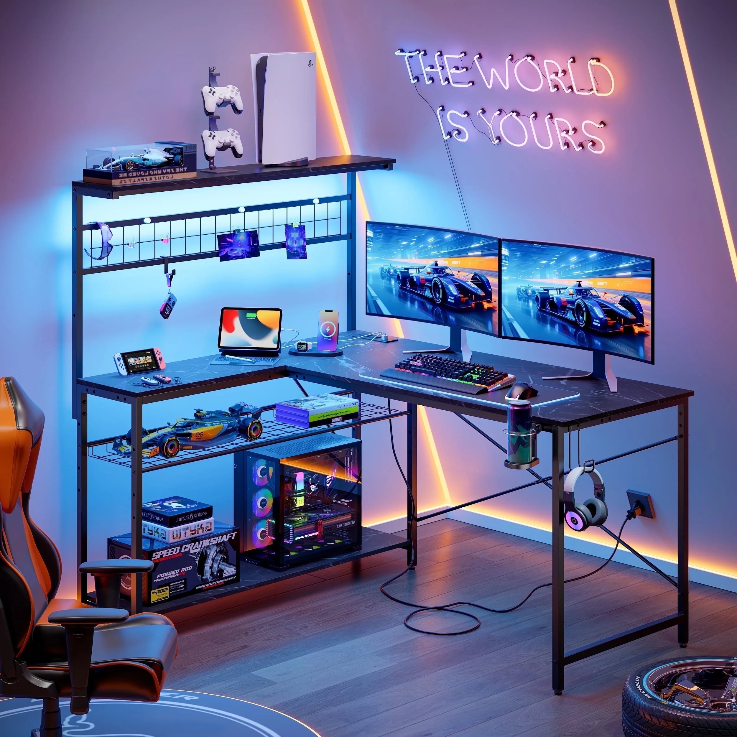 Level Up Your Gaming Setup! 🎮🖥️ Check Out This 51" L Shaped Gaming Desk with LED Lights, Power Outlets, and Stylish Black Marble Finish! Perfect for Home Office and Gamers! #GamingDesk #HomeOffice #GamerGear