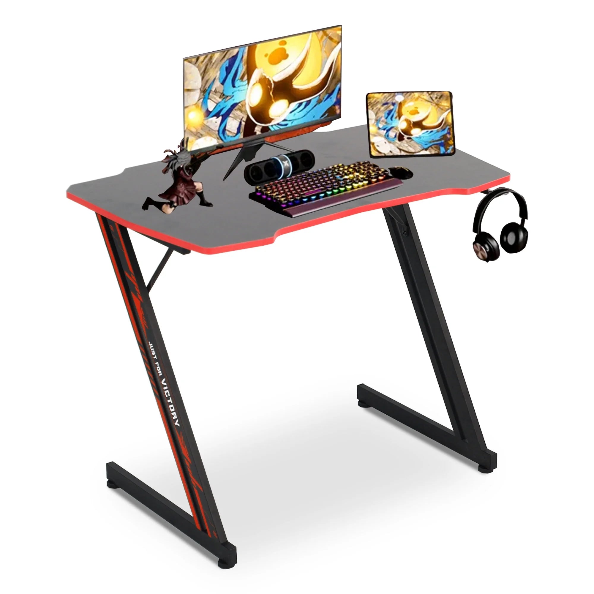 Upgrade Your Gaming Space with Our Stylish Z-Shaped Desk Featuring a Headphone Hook in Cool Blue/Red! 🎮✨
