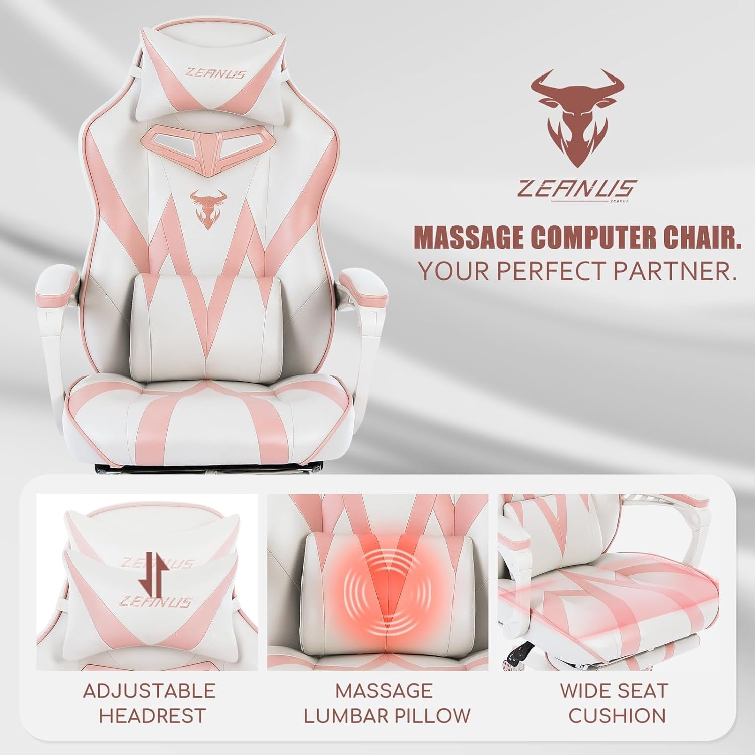 Level up your gaming setup with this adorable pink gaming chair! Perfect for girls and women, it features a reclining design, footrest, and even a massage function. Comfort meets style for the ultimate gaming experience! 🎮💖 #GamingChair #GamerGirl