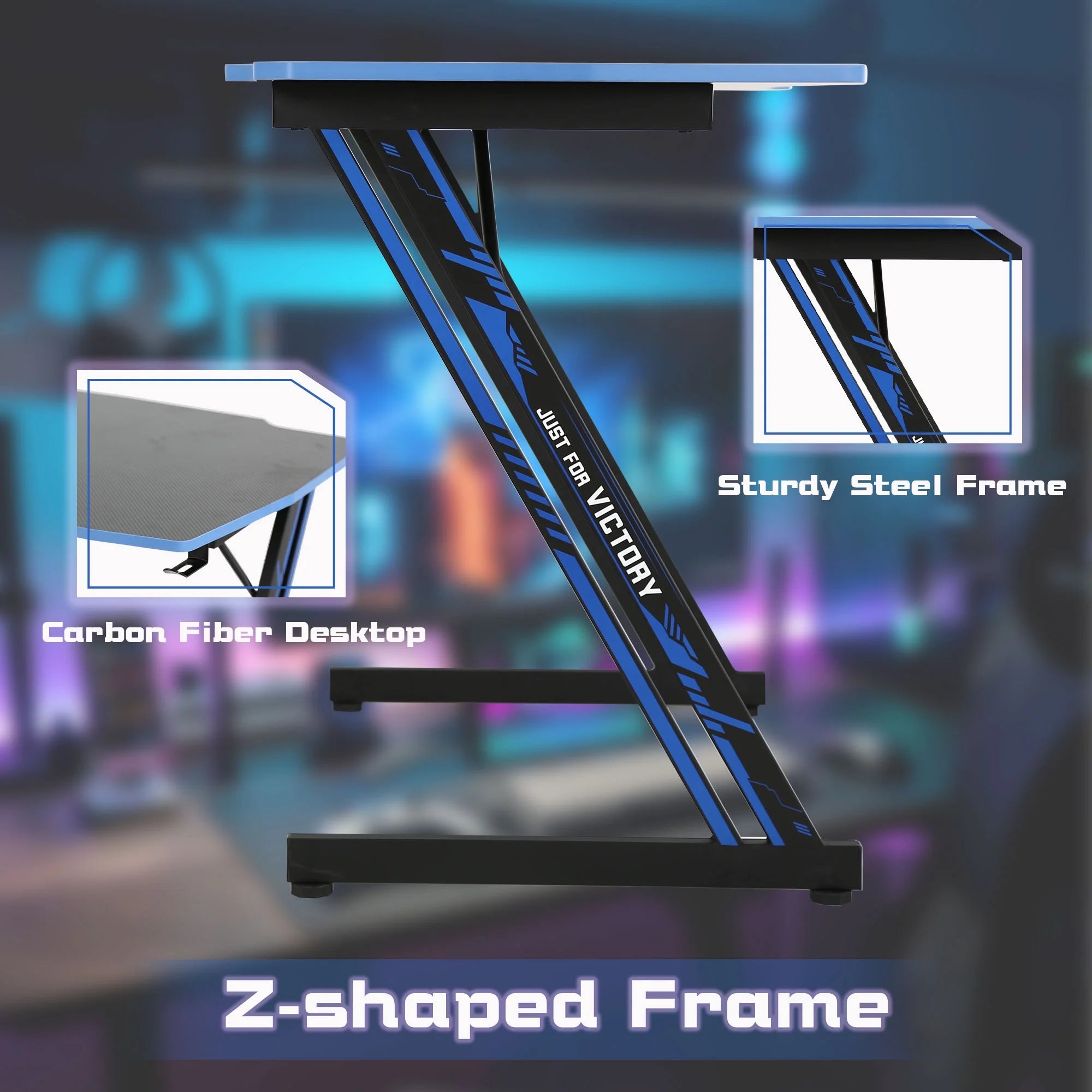 Level up your gaming setup with this cool Blue Z Shaped Desk featuring a handy headphone hook! 🎮💙 #GamingDesk #SetupGoals