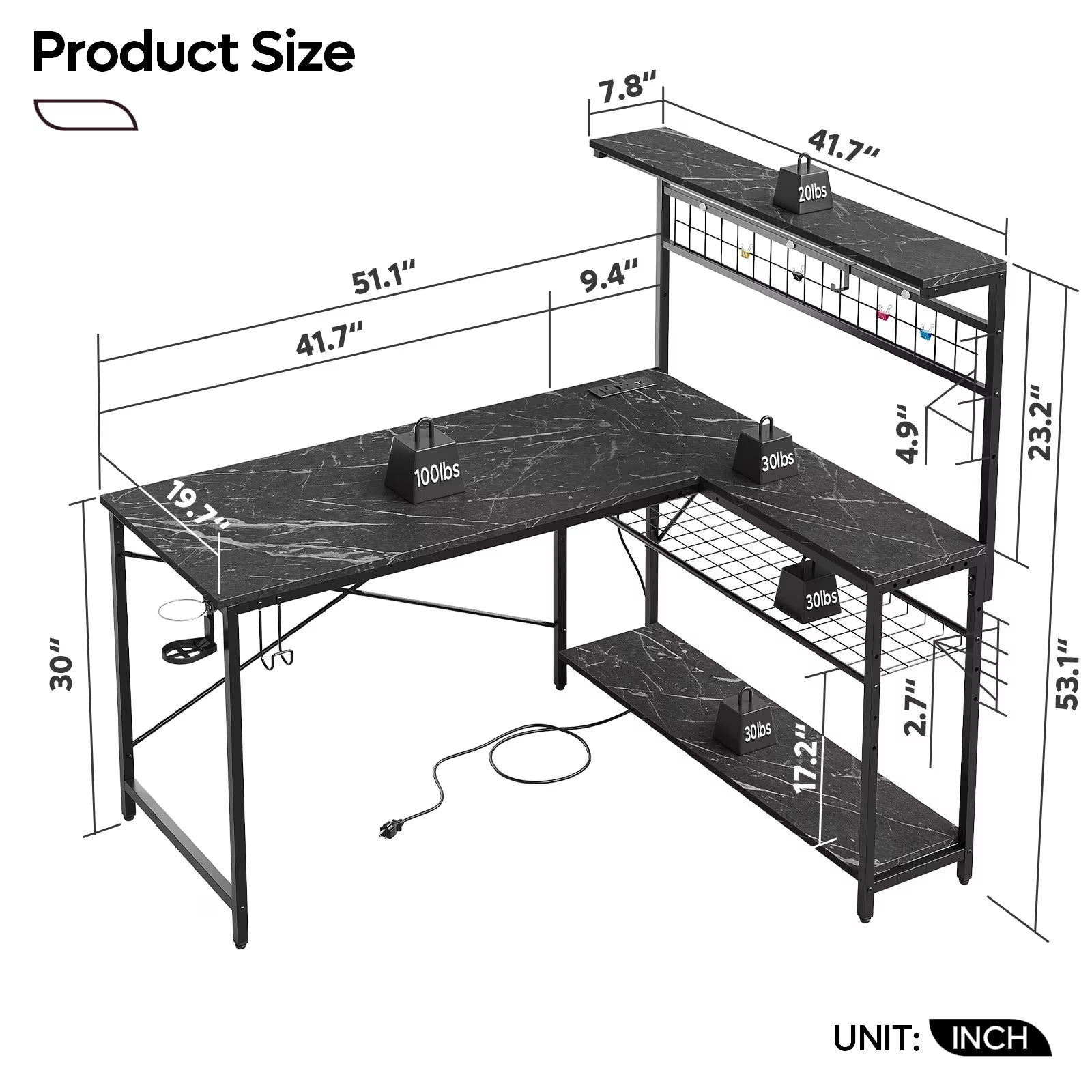 Level Up Your Gaming Setup! 🎮🖥️ Check Out This 51" L Shaped Gaming Desk with LED Lights, Power Outlets, and Stylish Black Marble Finish! Perfect for Home Office and Gamers! #GamingDesk #HomeOffice #GamerGear