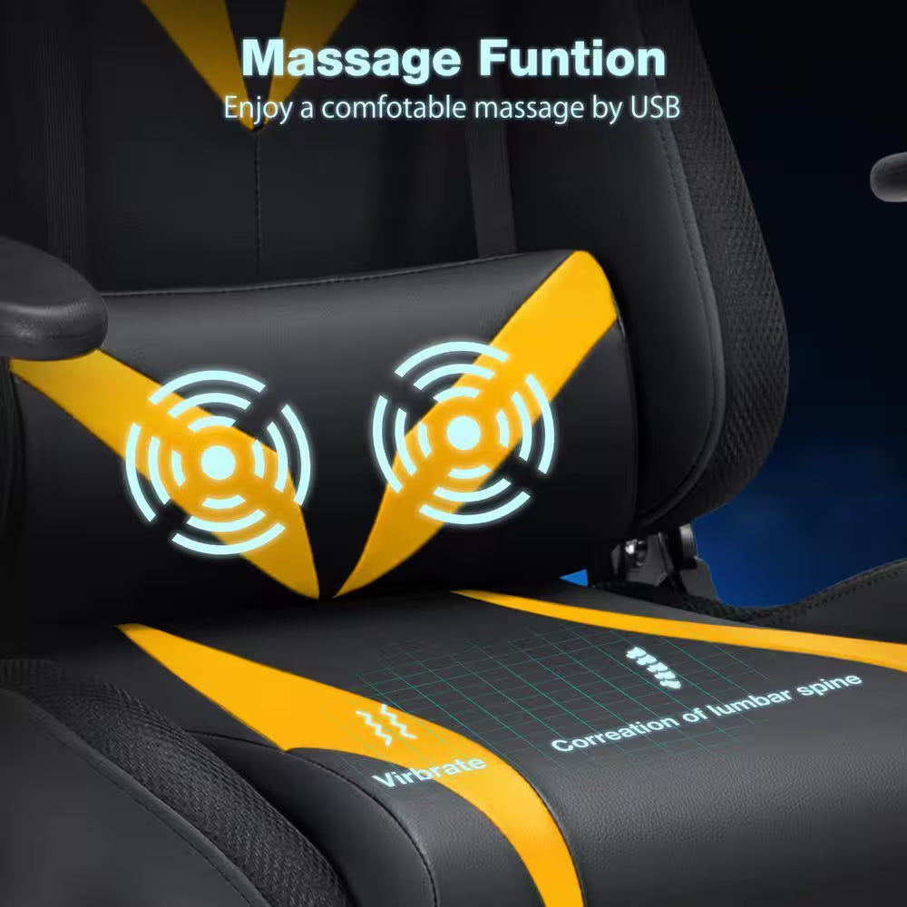 Level up your gaming experience with this sleek Yellow Faux Leather Massage LED Reclining Chair! 🎮✨ Enjoy Bluetooth speakers and adjustable armrests for ultimate comfort! 🛋️🔊 #GamingChair #Ergonomic #GamerLife