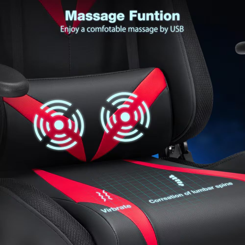 Level up your gaming experience with our sleek Red Faux Leather Massage LED Reclining Chair! 🎮✨ Enjoy Bluetooth speakers and adjustable armrests for ultimate comfort! #GamingChair #ErgonomicDesign