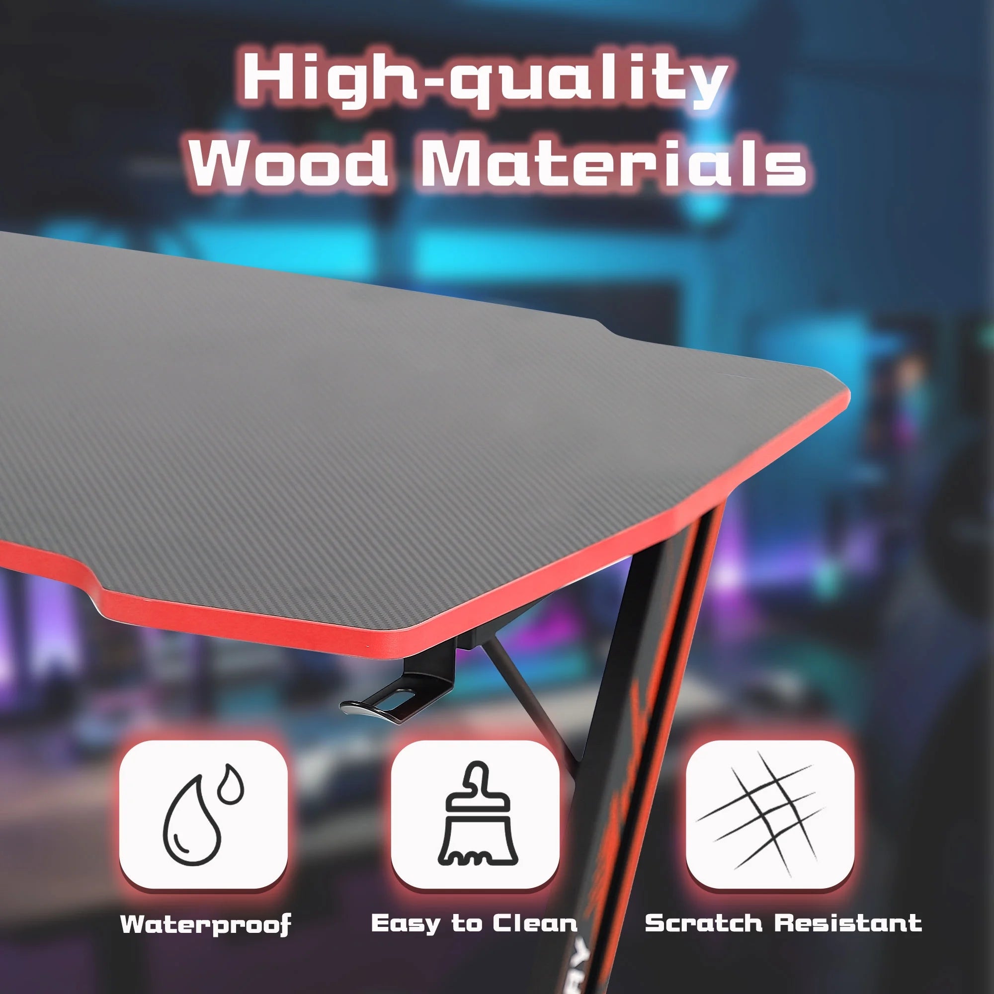 Upgrade Your Gaming Space with Our Stylish Z-Shaped Desk Featuring a Headphone Hook in Cool Blue/Red! 🎮✨
