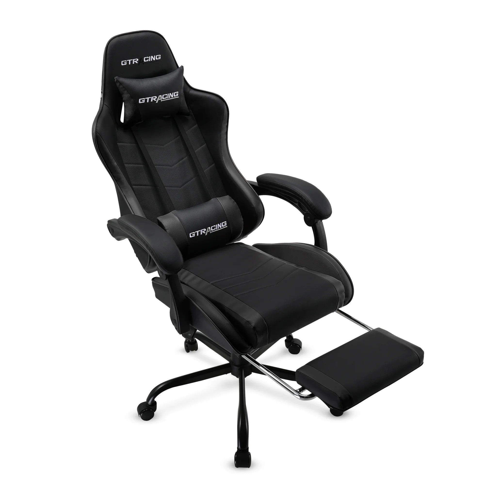 Ergonomic GTWD-200 Gaming and Office Chair with Adjustable Pillows and Footrest, Black
