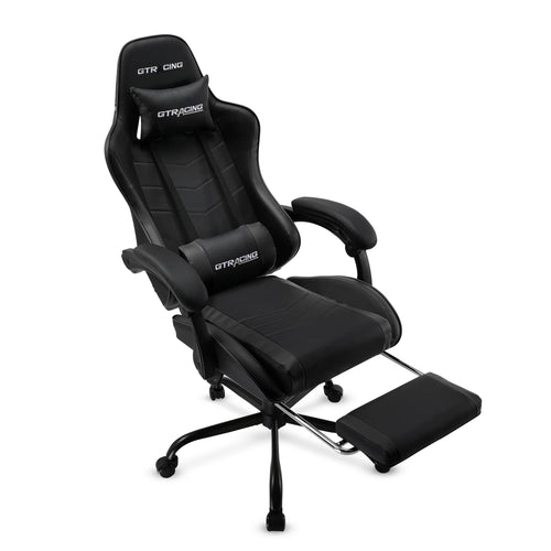 Ergonomic GTWD-200 Gaming and Office Chair with Adjustable Pillows and Footrest, Black