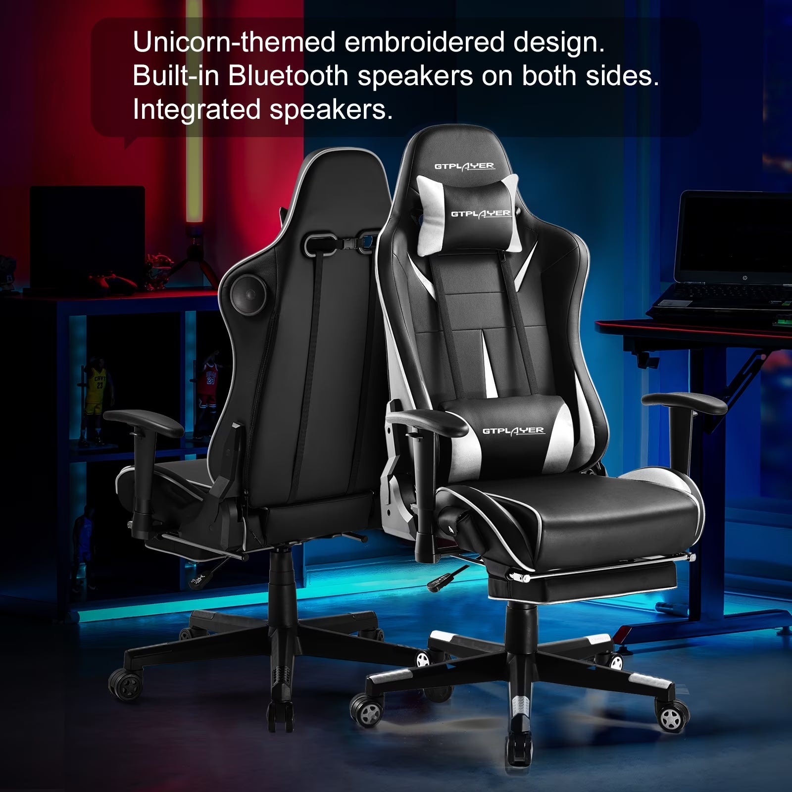 Transform your gaming setup with the ultimate GTRACING Music Gaming Chair! 🎮✨ Enjoy ergonomic comfort, a cozy footrest, and stylish white PU leather for those epic gaming marathons! 🪑🎶 #GamingChair #ErgonomicDesign #GTRACING