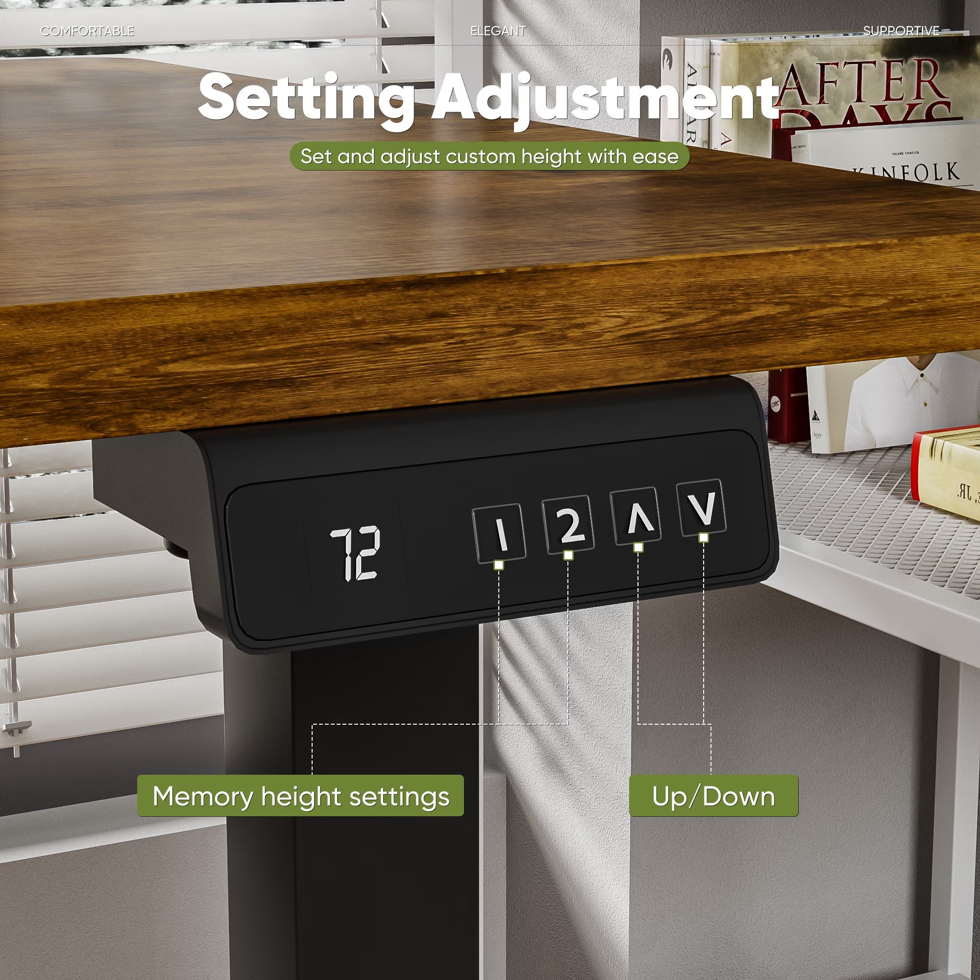 47" Wide Home Office Electric Height Adjustable Standing Desk Lifting Range 28~46" Computer Desk with Monitor Stand,Brown