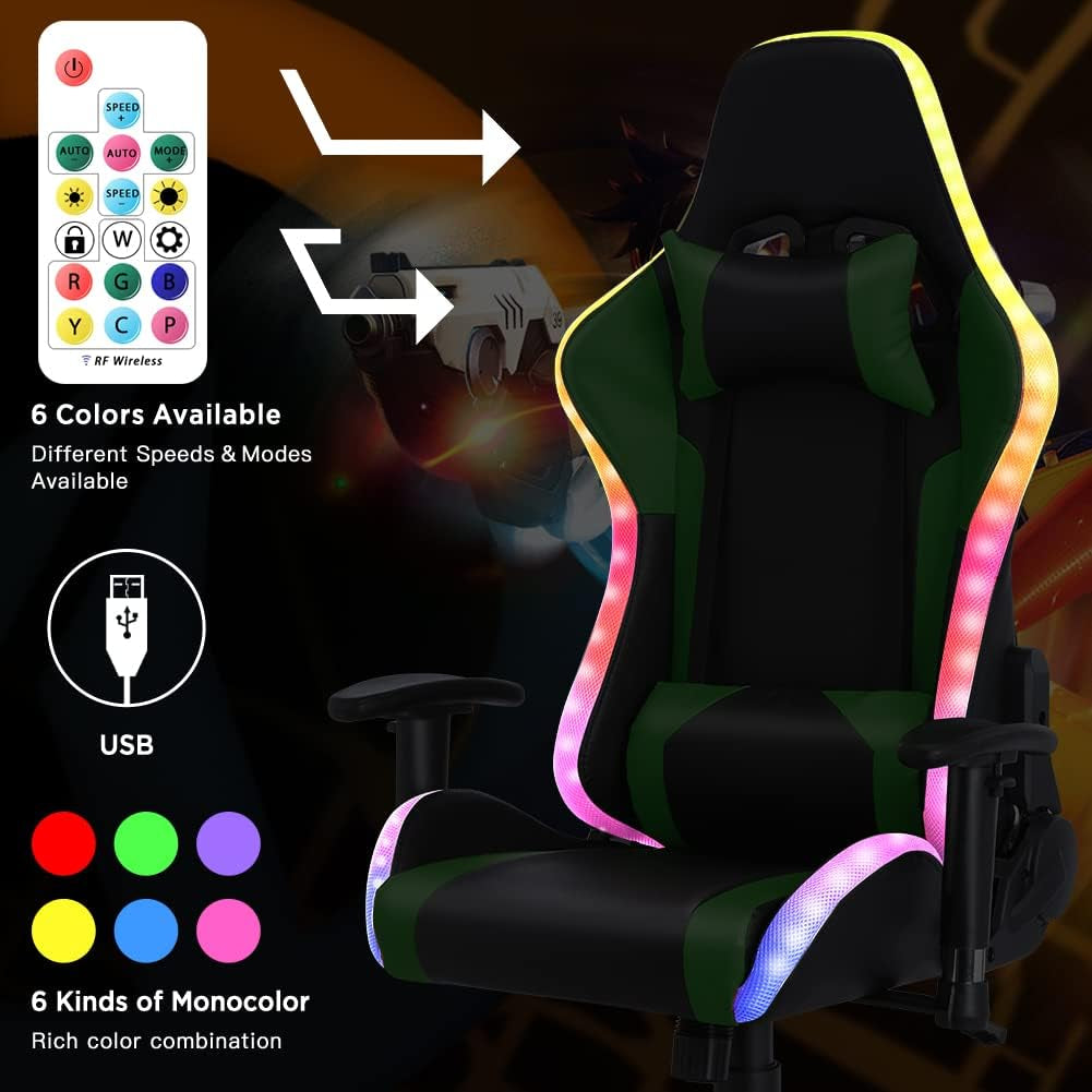 Level Up Your Gaming Setup! 🎮✨ Check Out This RGB LED Gaming Chair with Built-in Speakers, Perfect for Epic Gaming Sessions! 🪑💚 #GamingChair #GamerLife