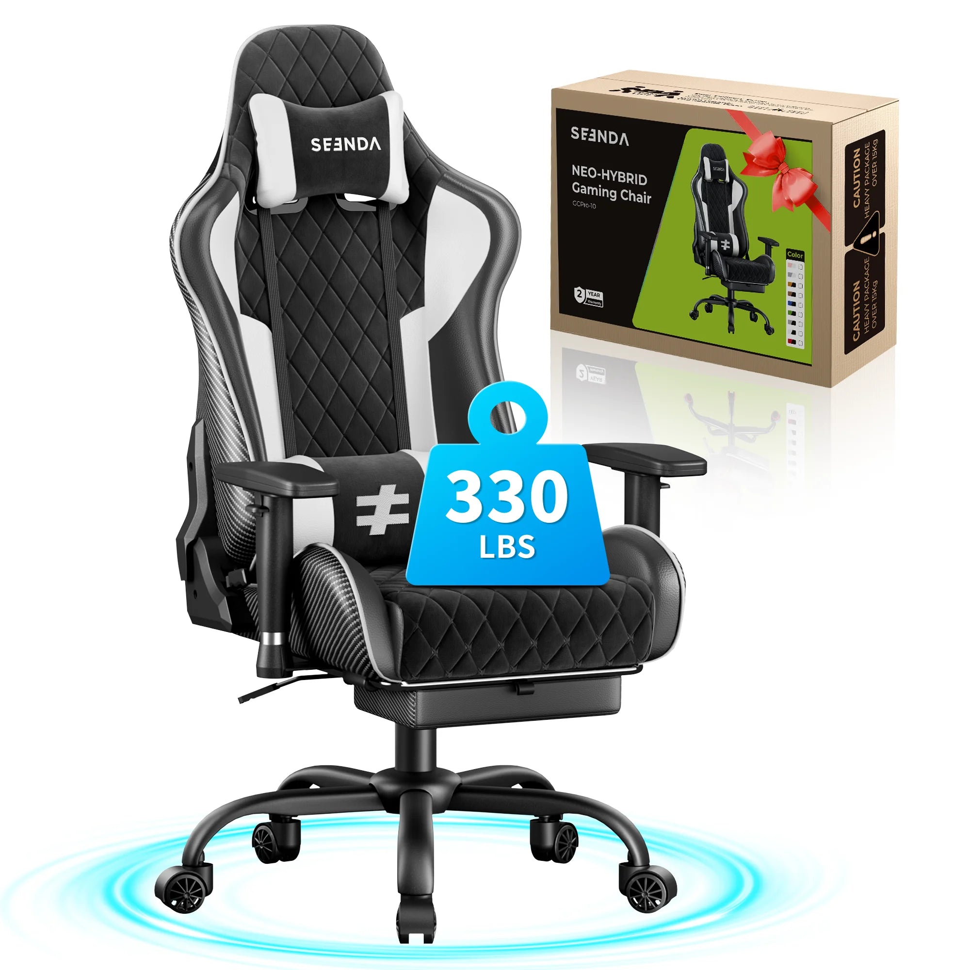 Gcpro-10 Big and Tall Gaming Chair with Footrest, High-Back Ergonomic Office Chair, Heavy Duty Reclining Computer Desk Chair with Adjustable Lumbar Support and Headrest