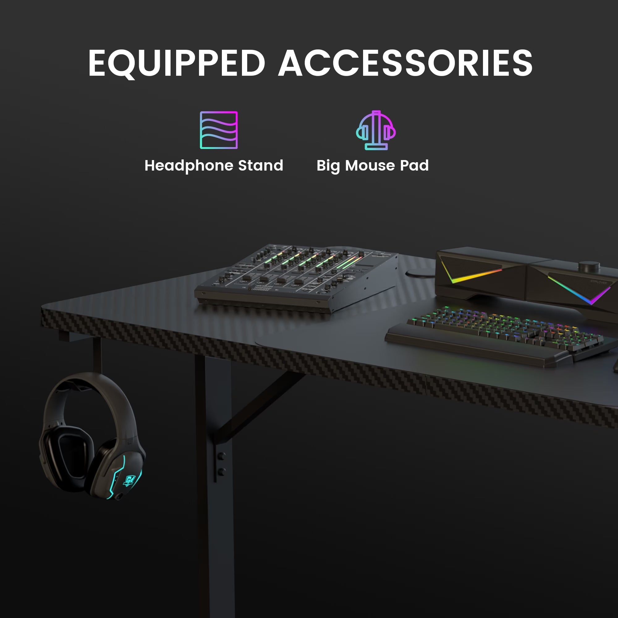 GTRACING 55" Large RGB Sturdy Gaming Desk with Mouse Pad T-Shaped Office Chair Computer Desk Spacious Work Surface Table, Black
